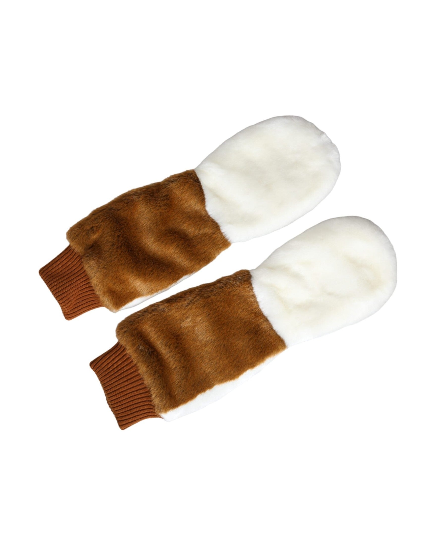 Dolce & Gabbana Acrylic Knitted Fur Mitten Brown White Gloves Glam Steals
