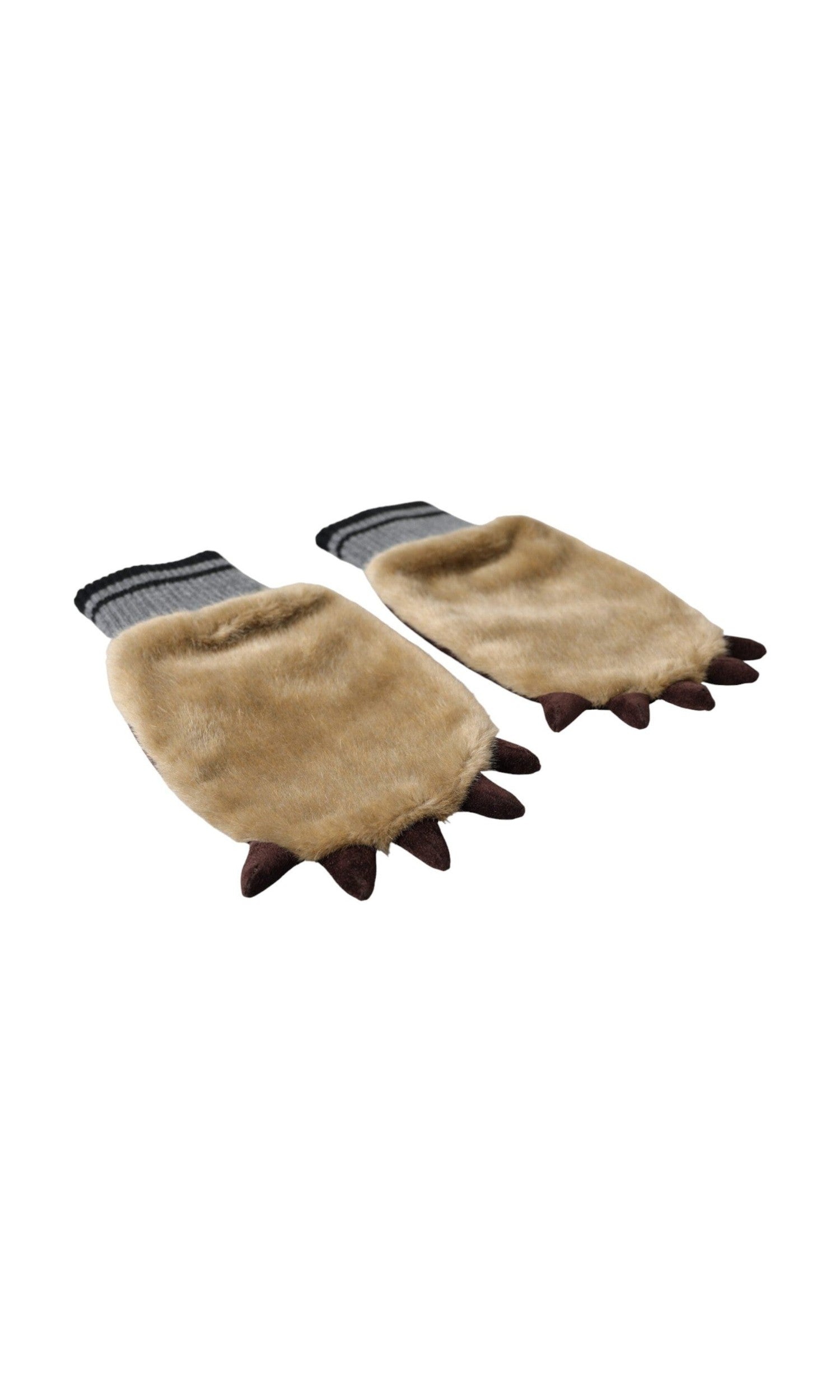 Dolce & Gabbana Acrylic Knitted Fur Wrist Mitten Beige Gloves Glam Steals