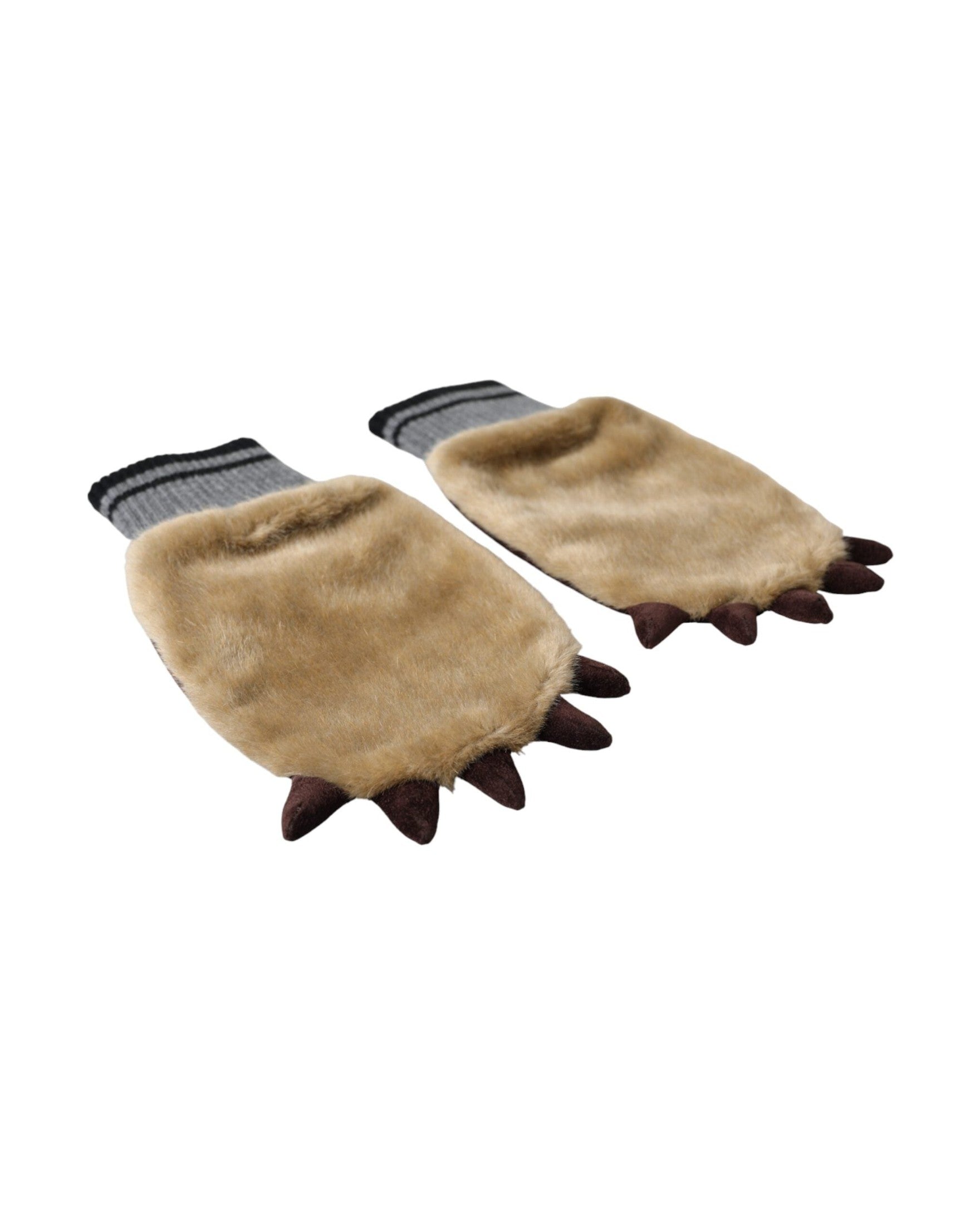 Dolce & Gabbana Acrylic Knitted Fur Wrist Mitten Beige Gloves Glam Steals