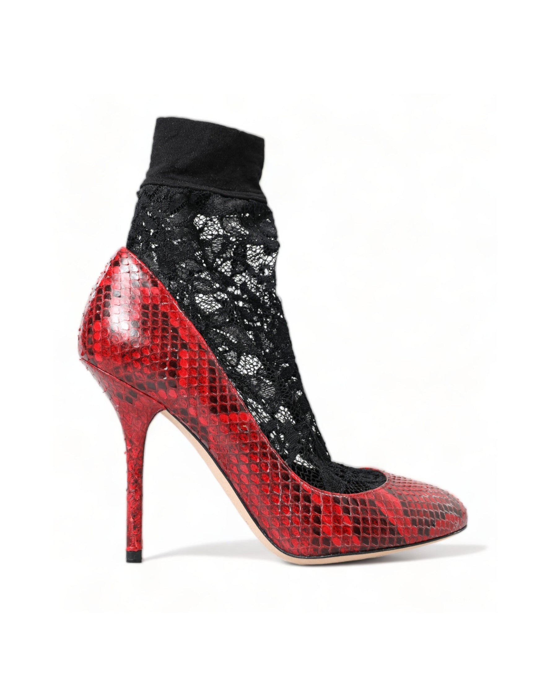 Dolce & Gabbana Almond Toe Snakeskin Pumps With Lace Red Socks Glam Steals