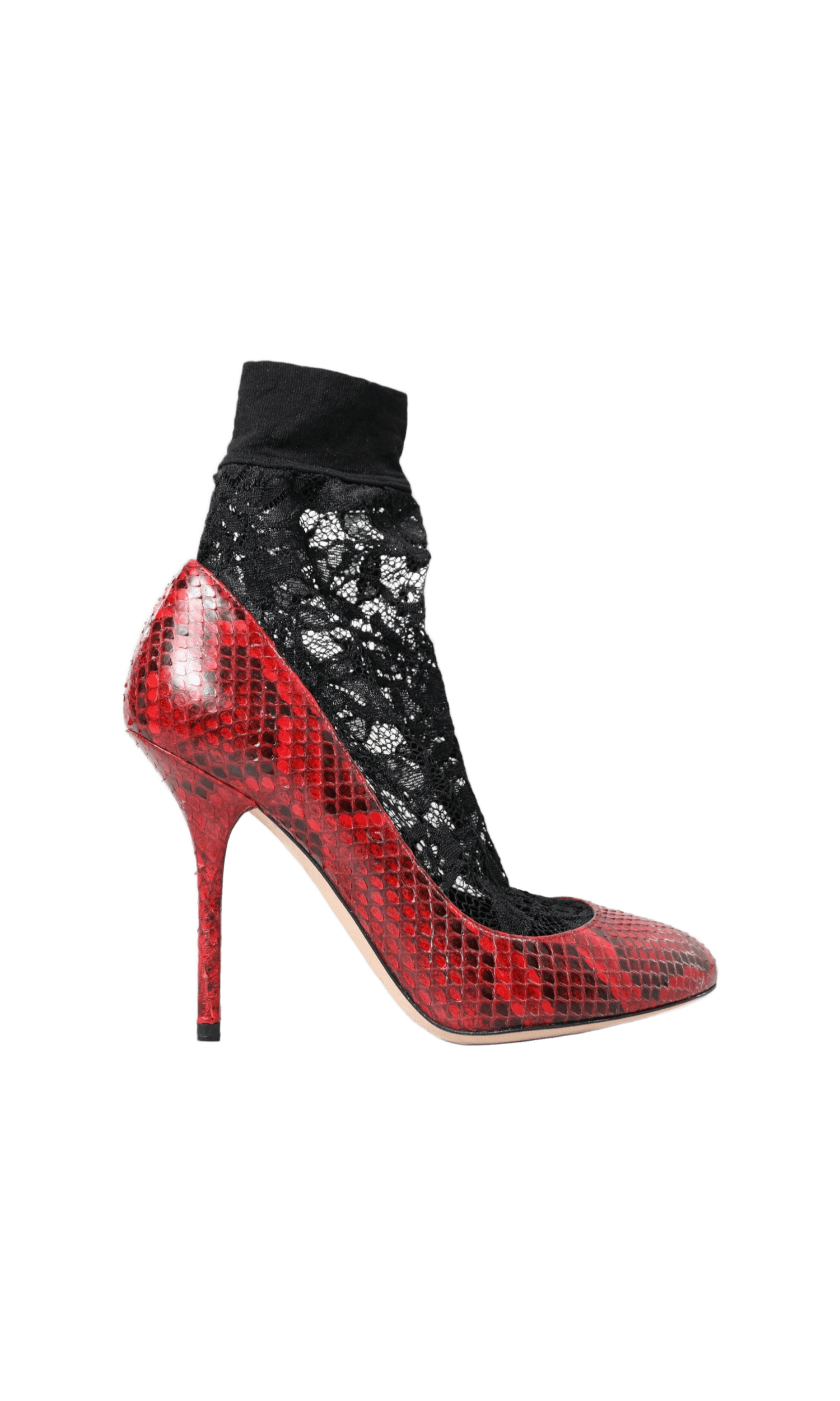 Dolce & Gabbana Almond Toe Snakeskin Pumps With Lace Red Socks Glam Steals