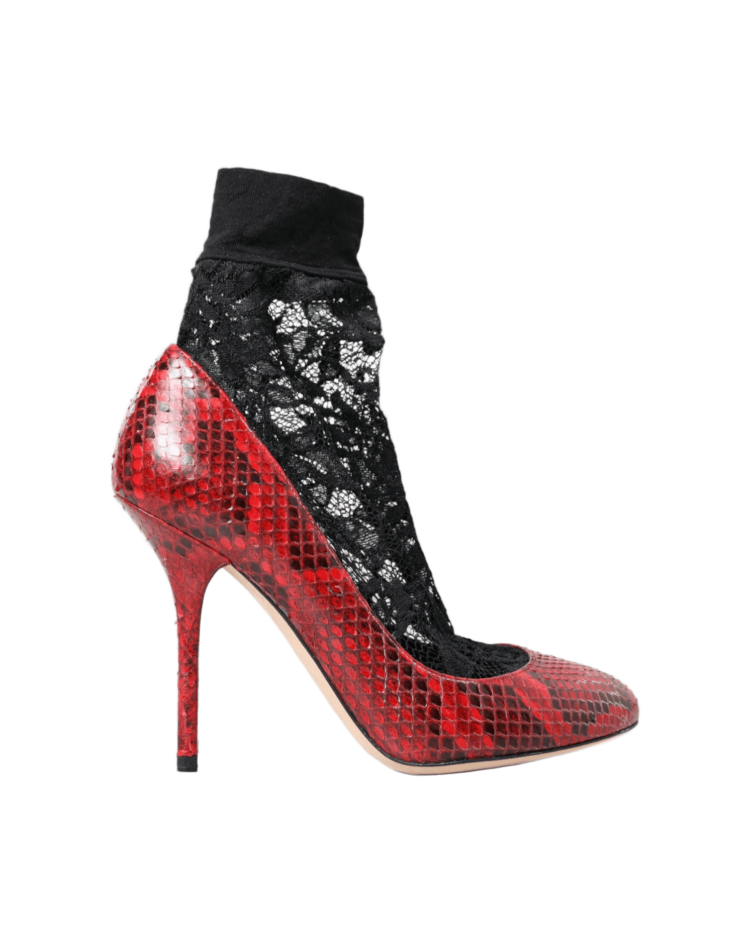 Dolce & Gabbana Almond Toe Snakeskin Pumps With Lace Red Socks Glam Steals