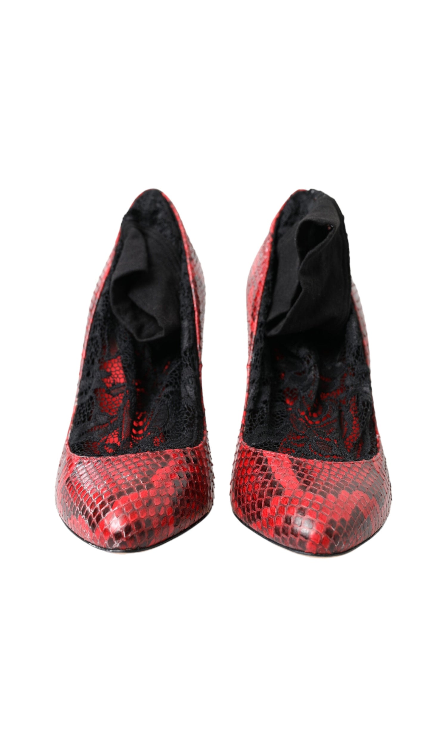 Dolce & Gabbana Almond Toe Snakeskin Pumps With Lace Red Socks Glam Steals
