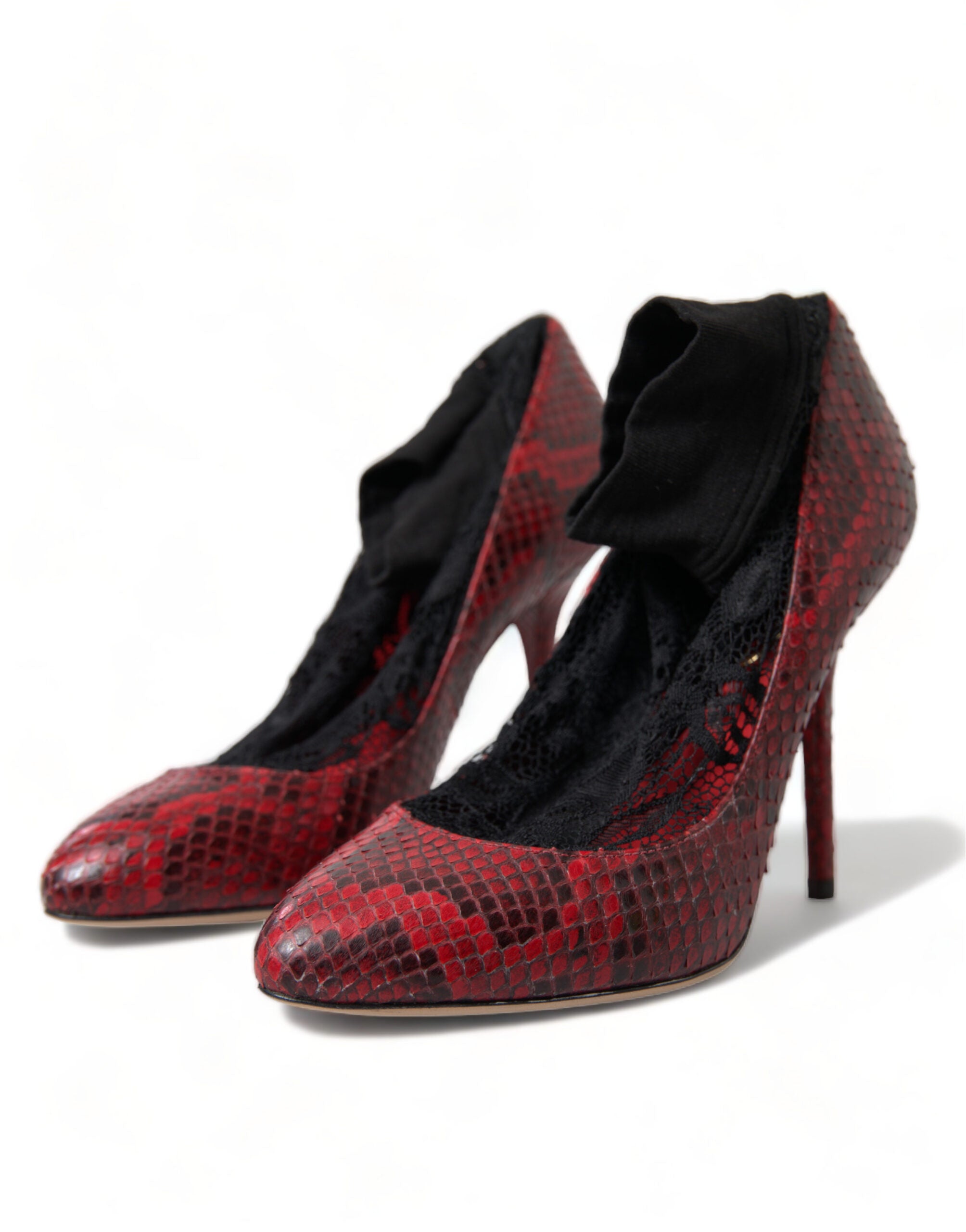 Dolce & Gabbana Almond Toe Snakeskin Pumps With Lace Red Socks Glam Steals