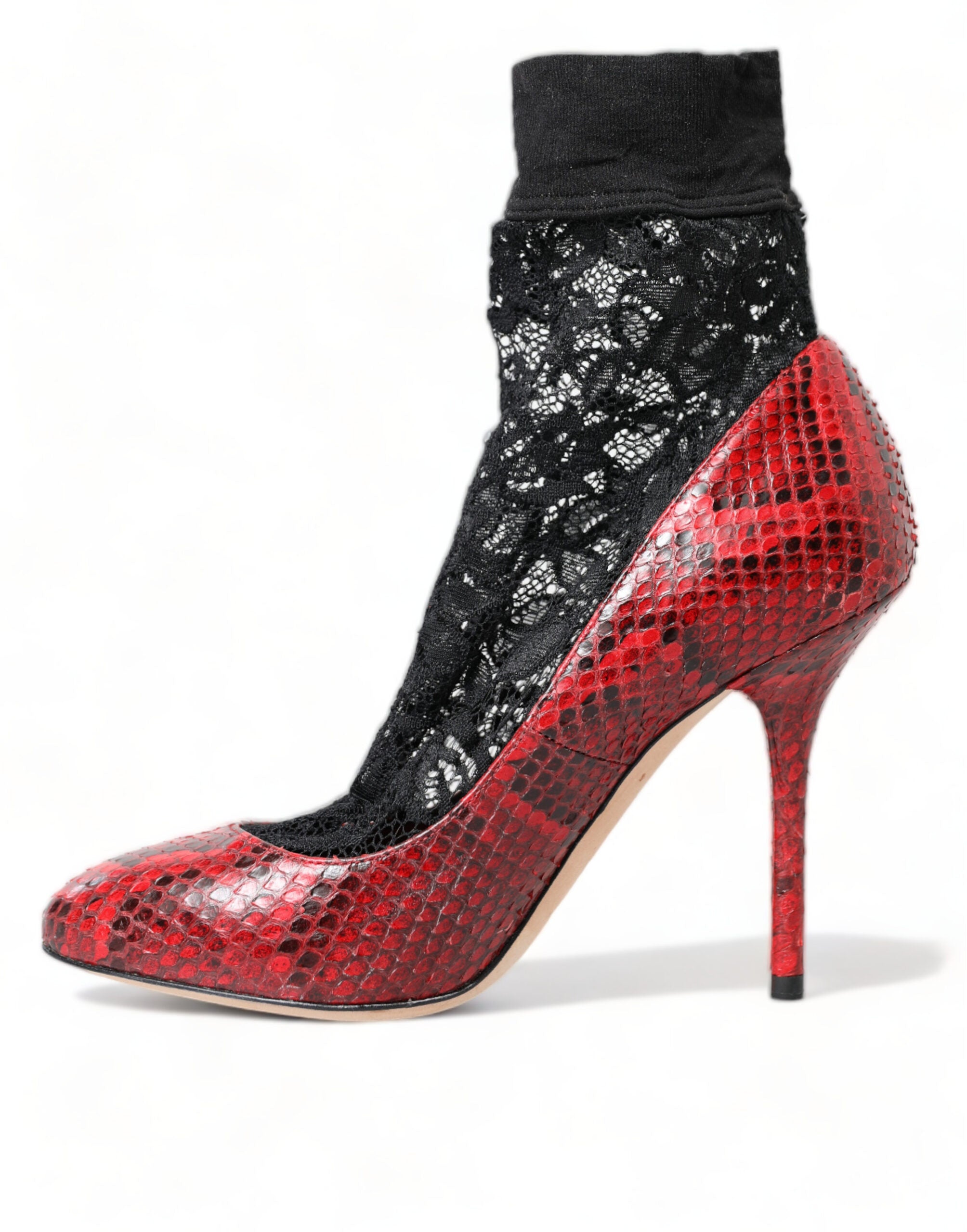 Dolce & Gabbana Almond Toe Snakeskin Pumps With Lace Red Socks Glam Steals