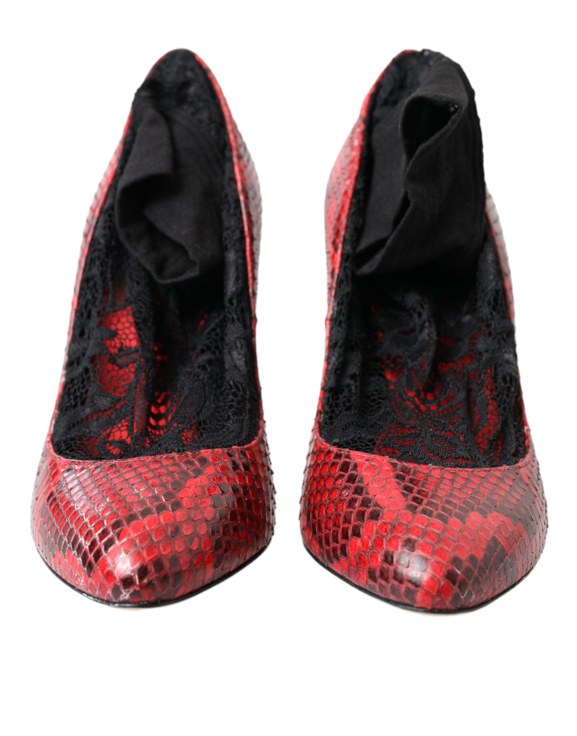 Dolce & Gabbana Almond Toe Snakeskin Pumps With Lace Red Socks Glam Steals