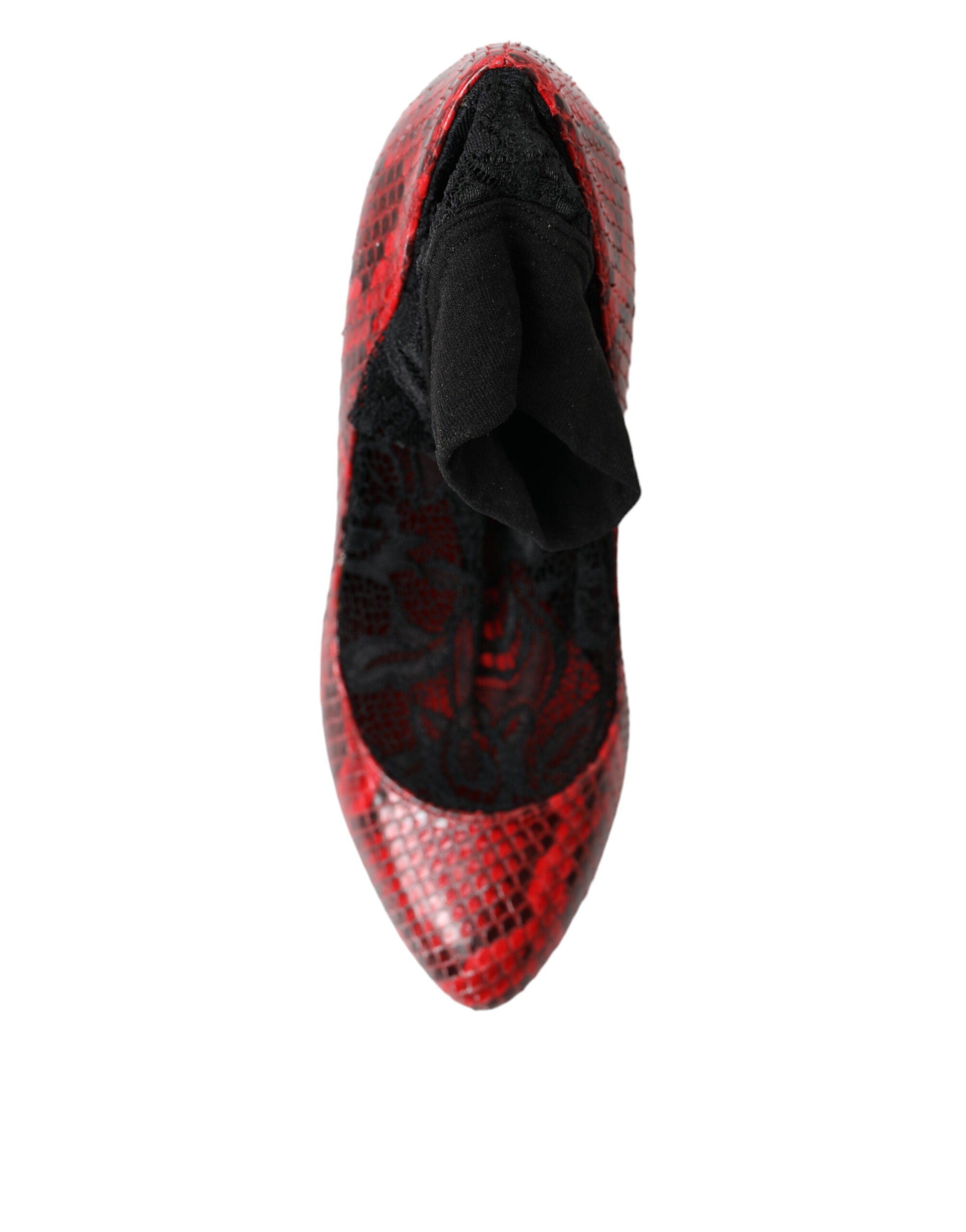 Dolce & Gabbana Almond Toe Snakeskin Pumps With Lace Red Socks Glam Steals