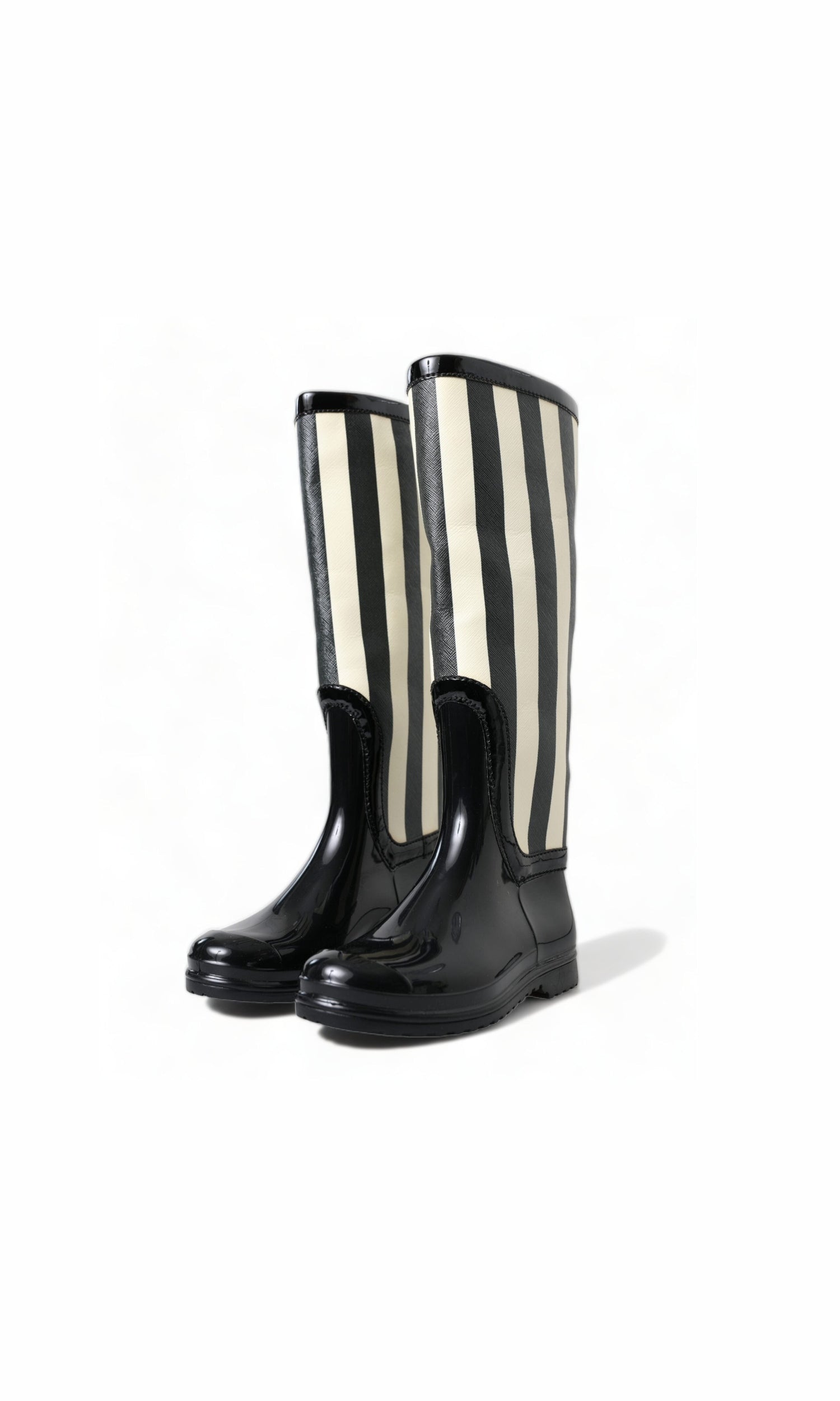 Dolce & Gabbana And Striped Knee High Black White Boots Glam Steals