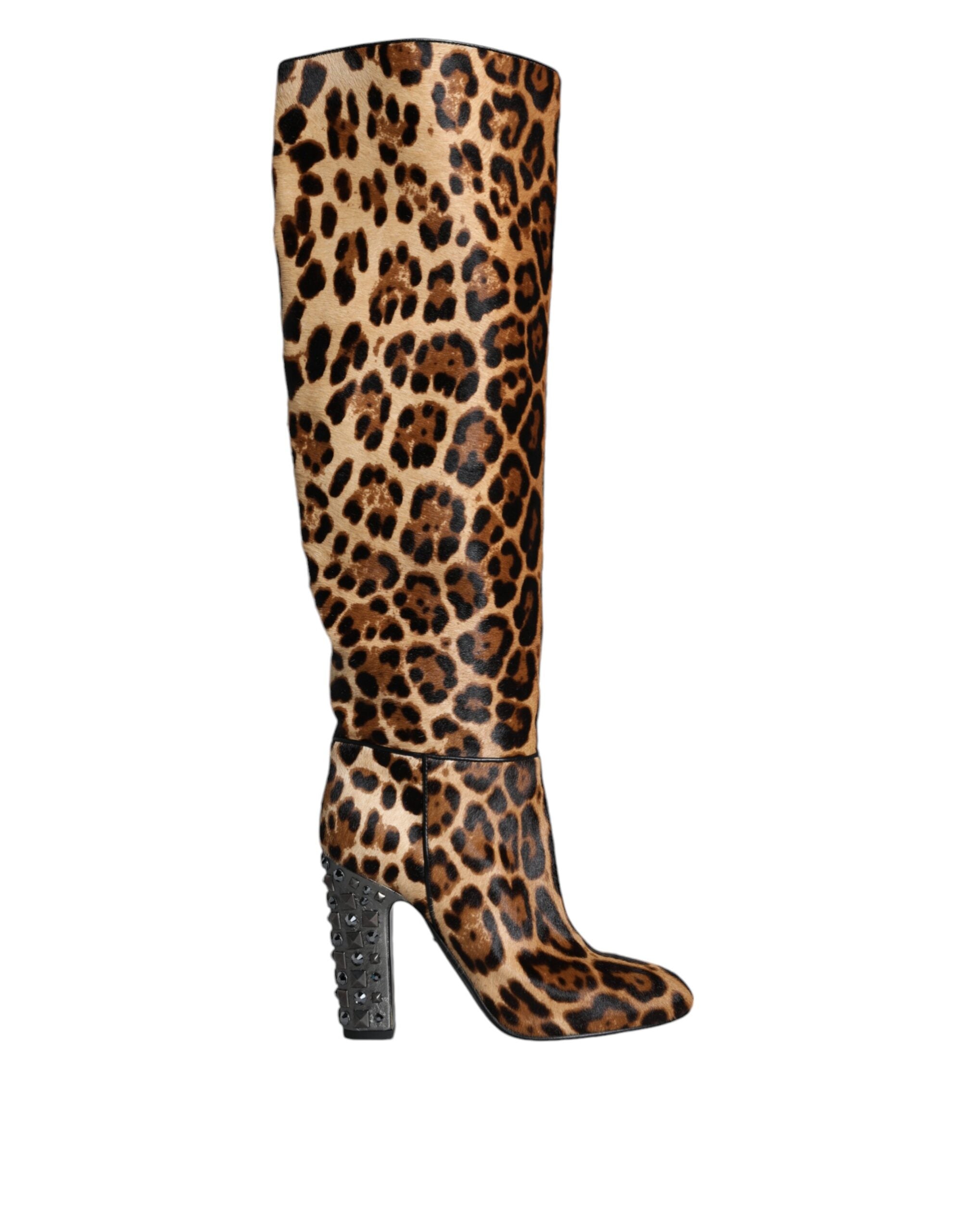 Dolce & Gabbana Beige Black Leopard Knee High Boots Shoes Glam Steals