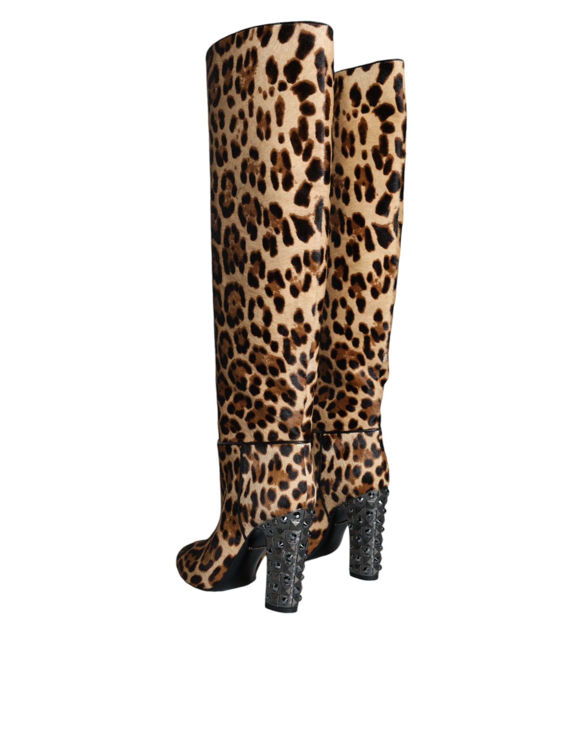 Dolce & Gabbana Beige Black Leopard Knee High Boots Shoes Glam Steals