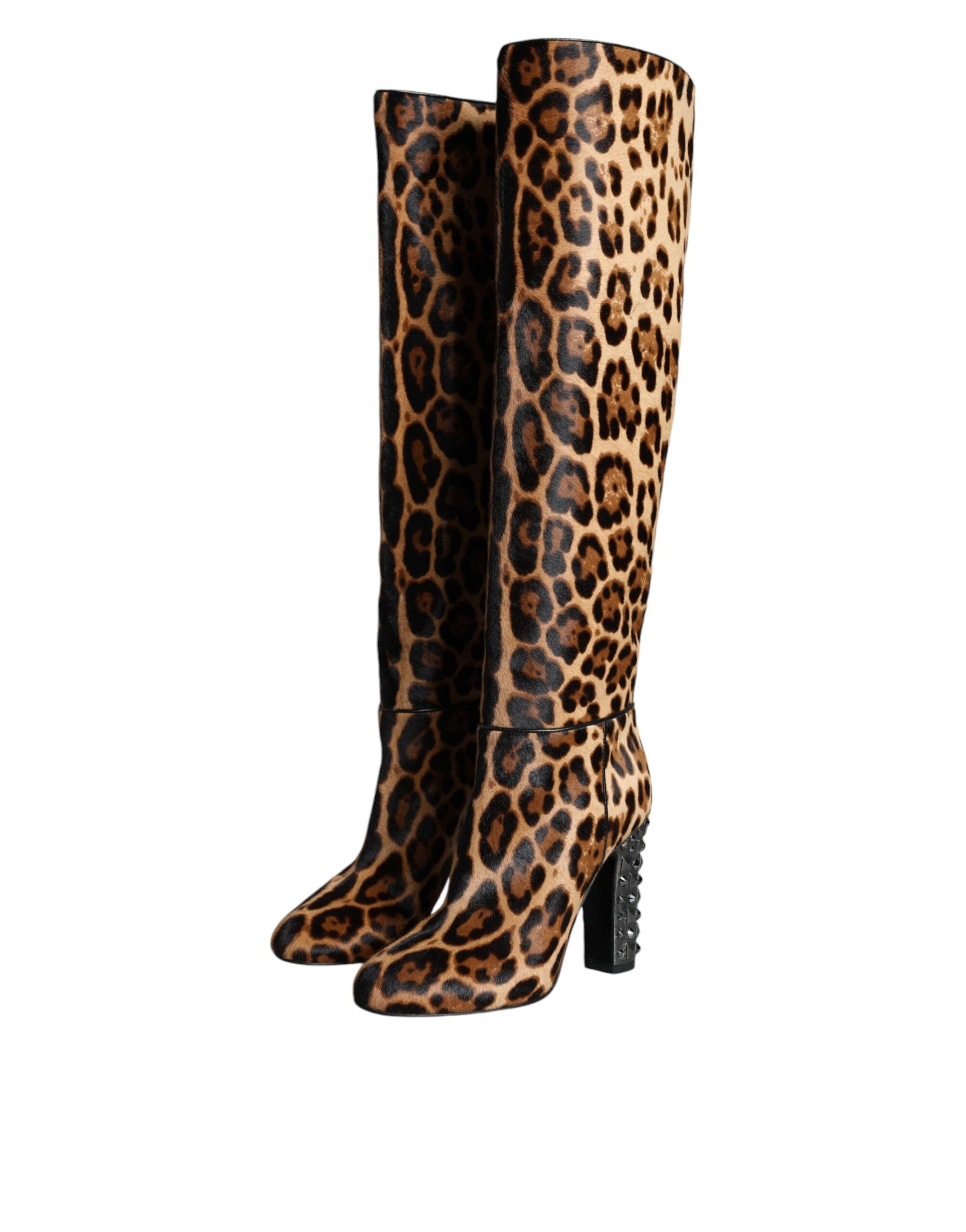 Dolce & Gabbana Beige Black Leopard Knee High Boots Shoes Glam Steals