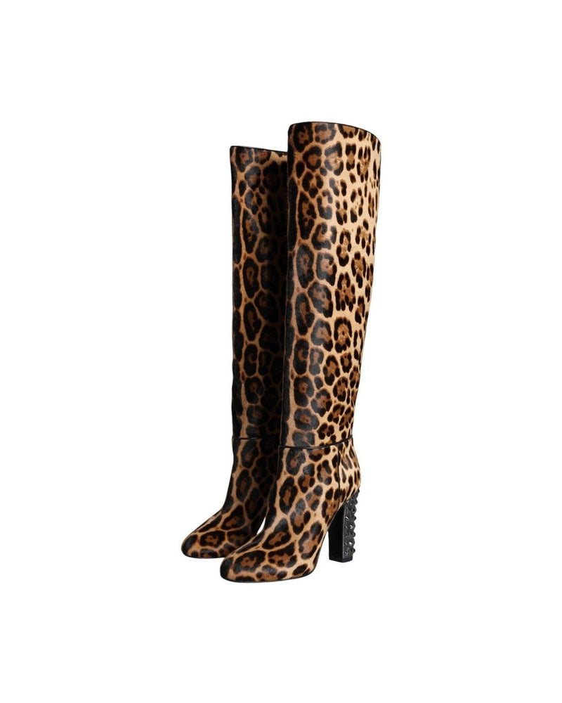 Dolce & Gabbana Beige Black Leopard Knee High Boots Shoes Glam Steals