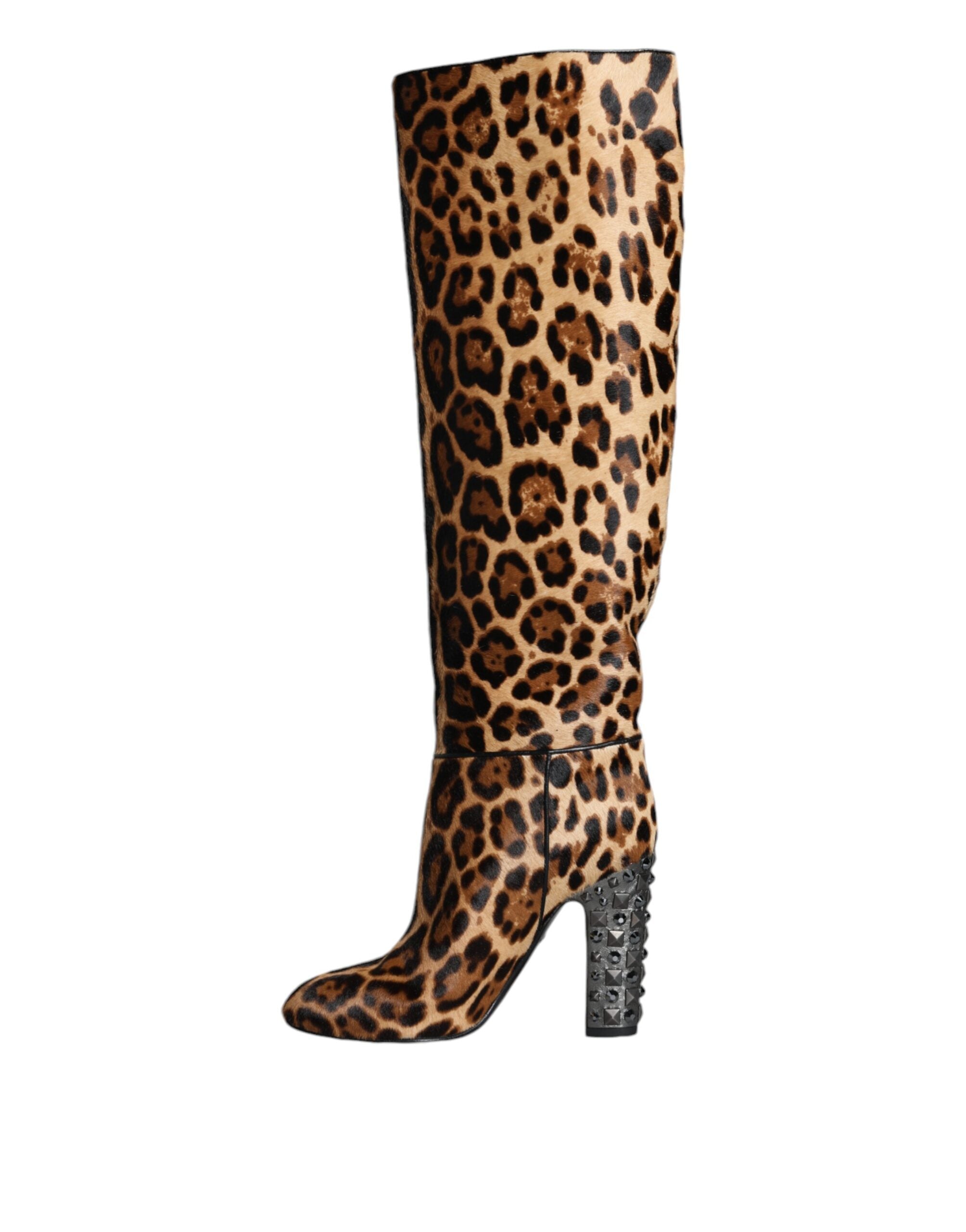 Dolce & Gabbana Beige Black Leopard Knee High Boots Shoes Glam Steals
