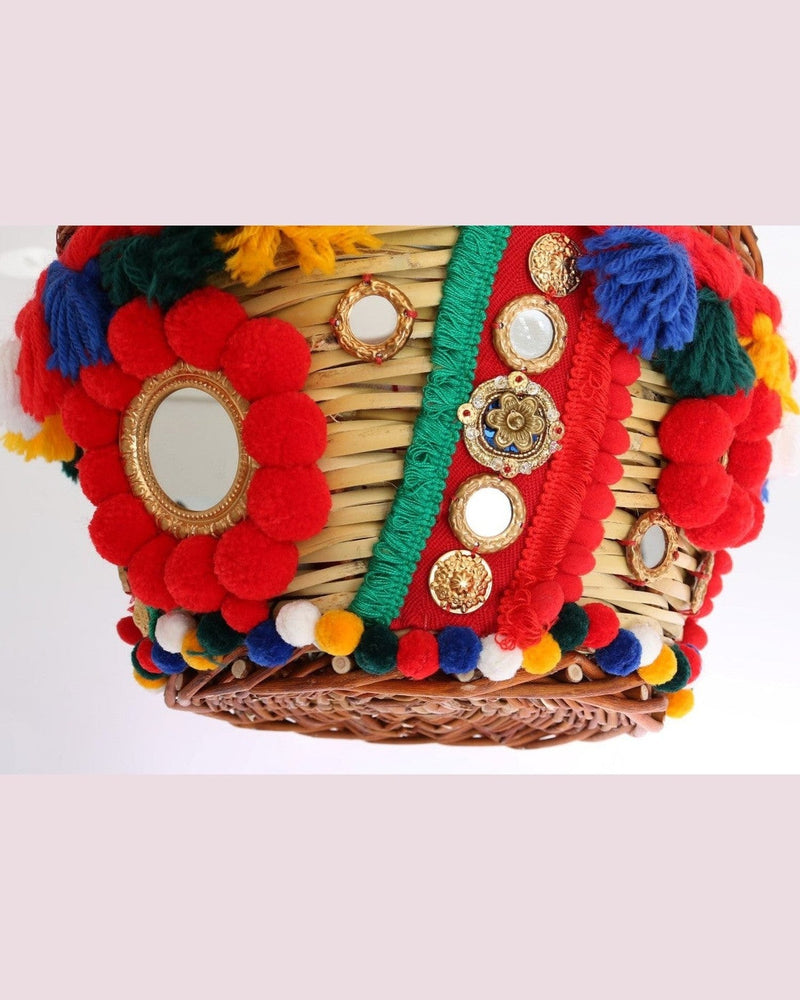 Dolce & Gabbana Beige Elegant Straw Exotic Skins Pom Tote Glam Steals