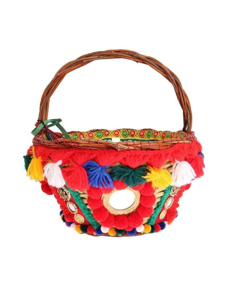 Dolce & Gabbana Beige Elegant Straw Exotic Skins Pom Tote Glam Steals