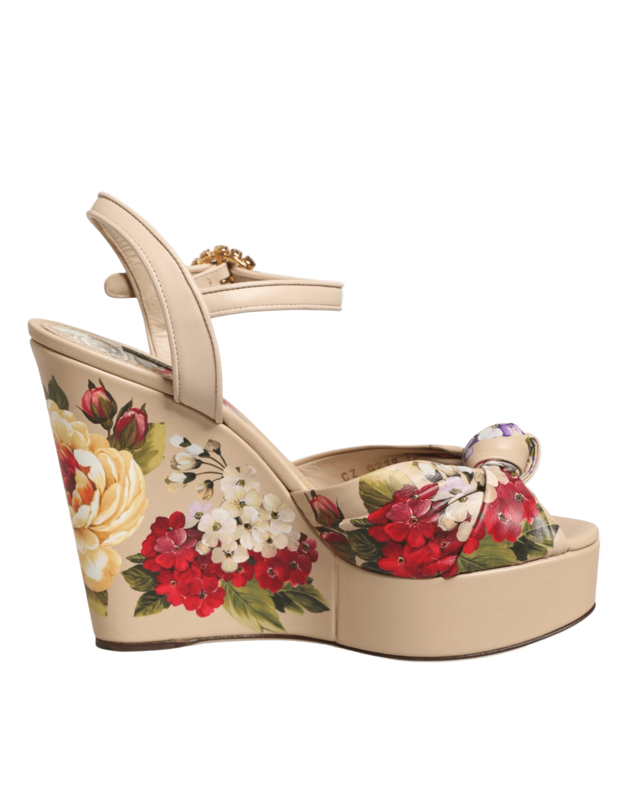 Dolce & Gabbana Beige Floral Ankle Strap Wedge Sandals Shoes Glam Steals