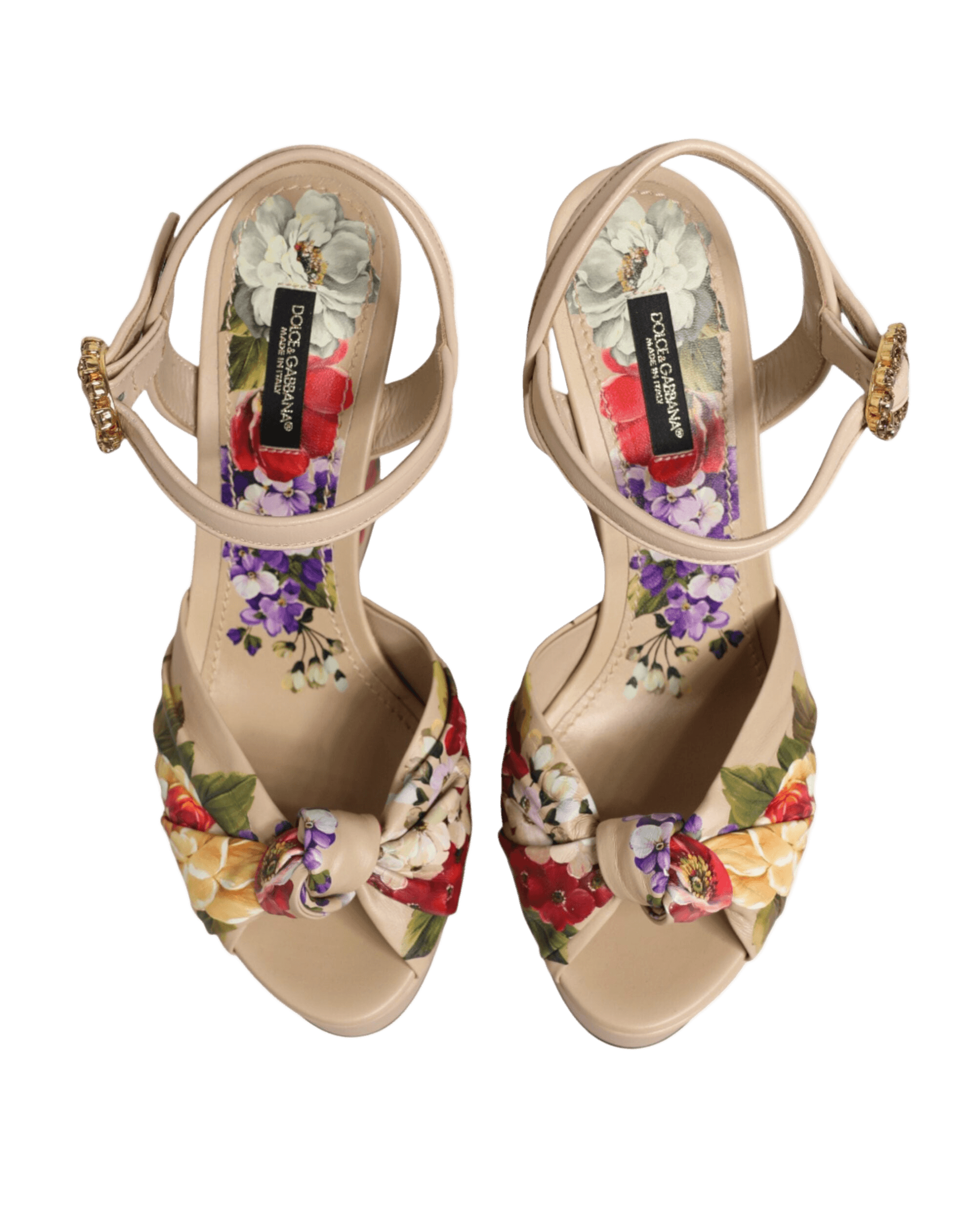 Dolce & Gabbana Beige Floral Ankle Strap Wedge Sandals Shoes Glam Steals