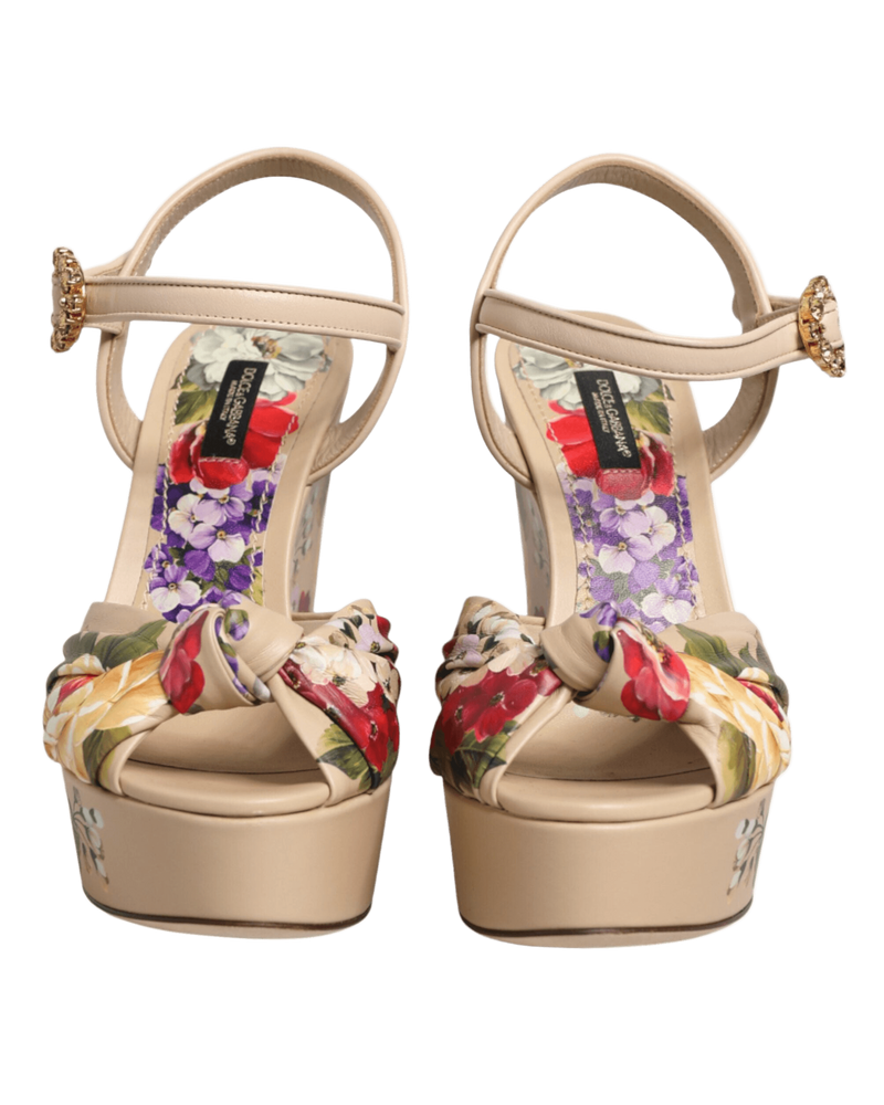 Dolce & Gabbana Beige Floral Ankle Strap Wedge Sandals Shoes Glam Steals