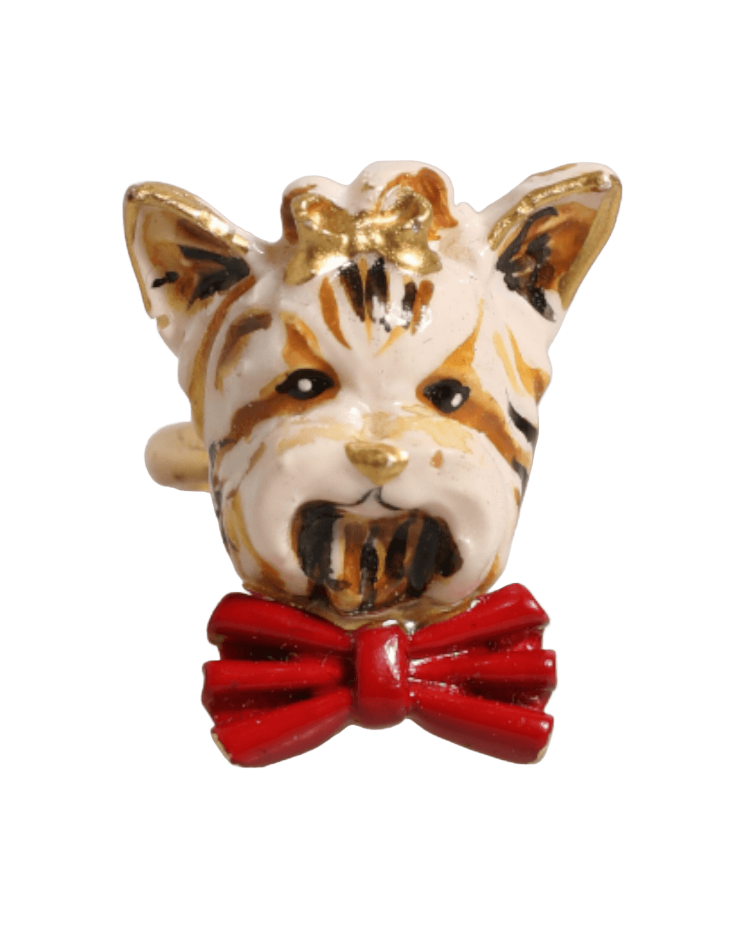 Dolce & Gabbana Beige Gold Brass Resin Dog Pet Accessory Ring Glam Steals