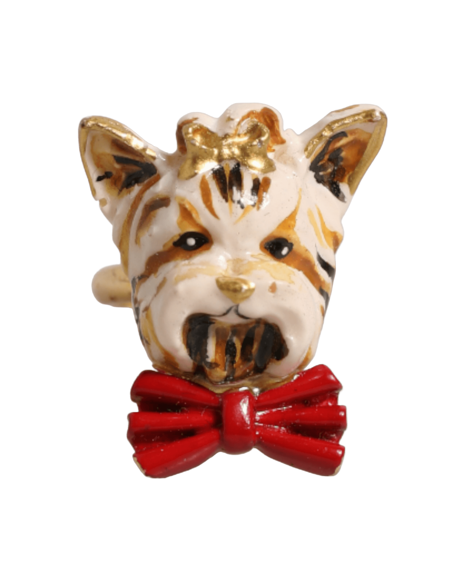 Dolce & Gabbana Beige Gold Brass Resin Dog Pet Accessory Ring Glam Steals