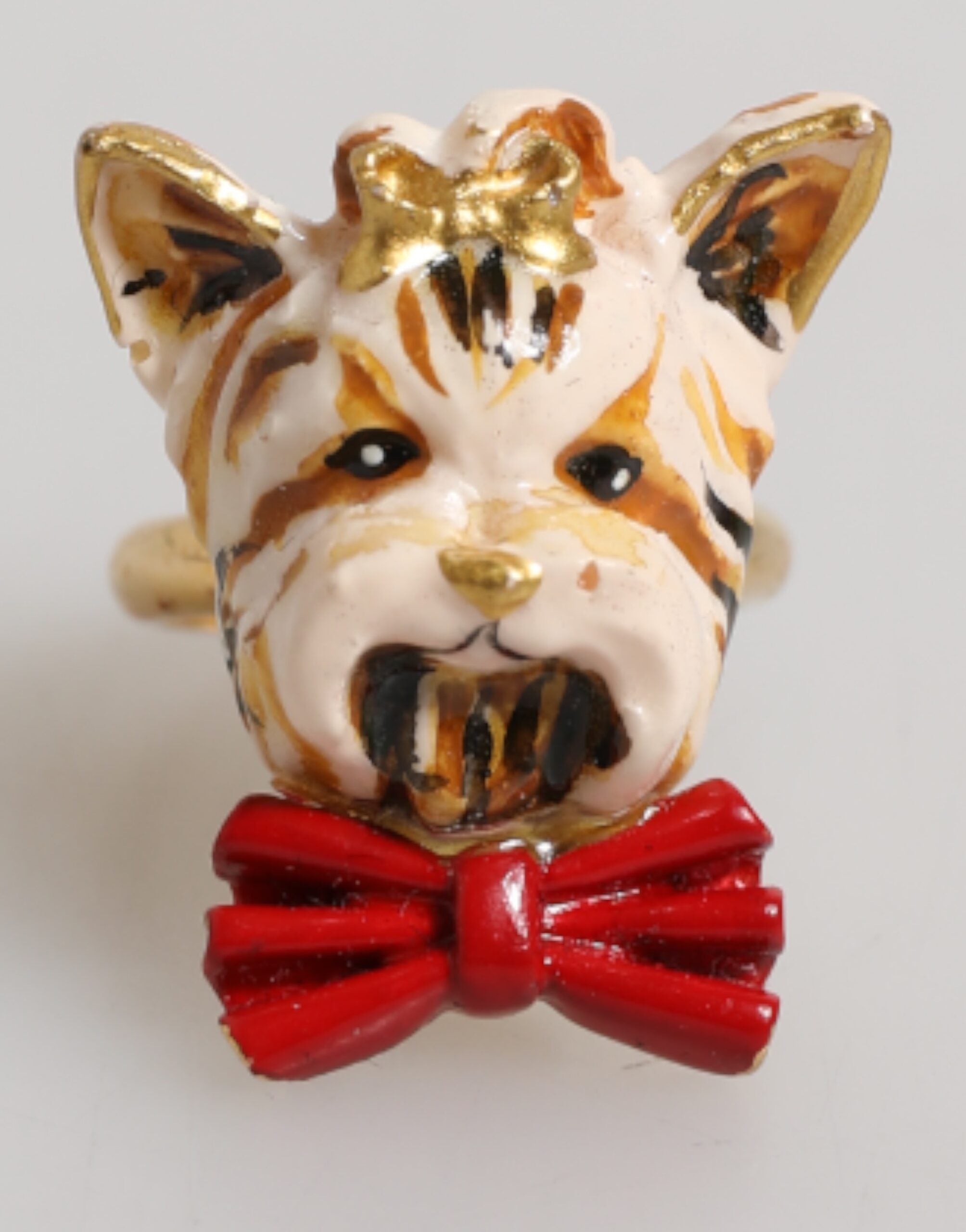 Dolce & Gabbana Beige Gold Brass Resin Dog Pet Accessory Ring Glam Steals