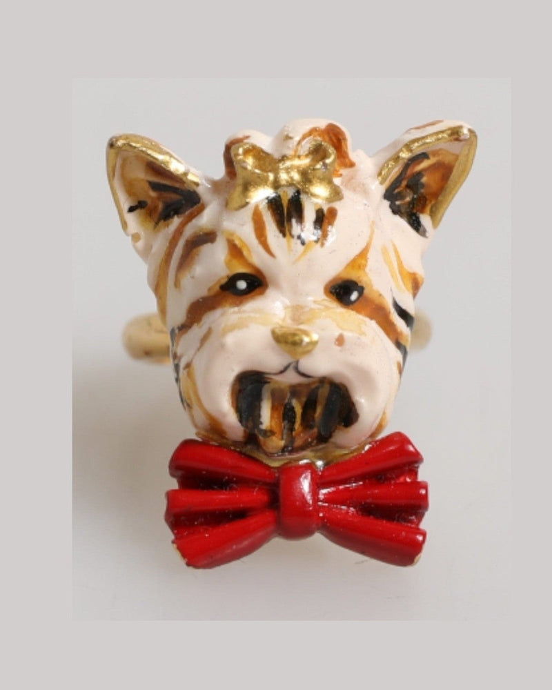 Dolce & Gabbana Beige Gold Brass Resin Dog Pet Accessory Ring Glam Steals