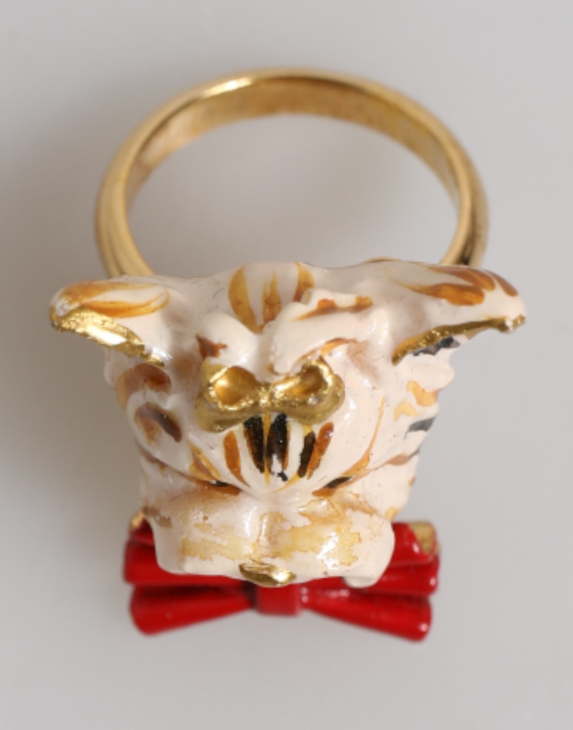 Dolce & Gabbana Beige Gold Brass Resin Dog Pet Accessory Ring Glam Steals