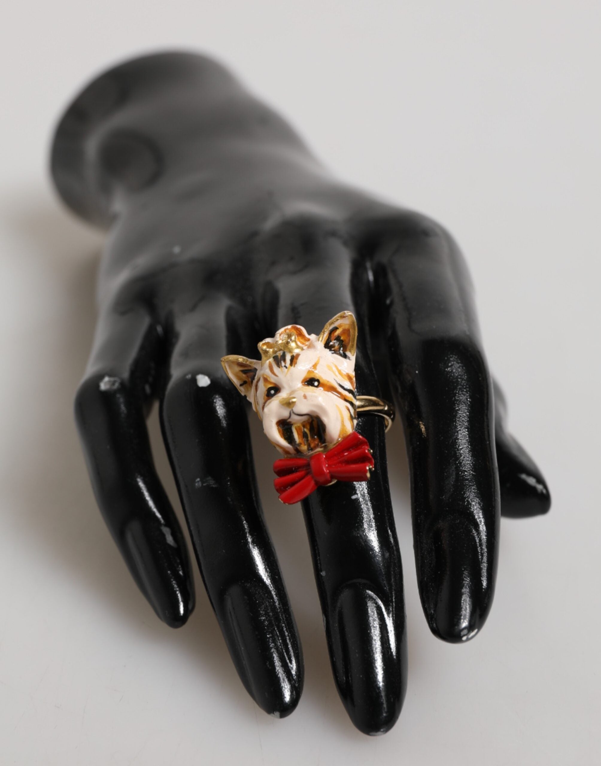 Dolce & Gabbana Beige Gold Brass Resin Dog Pet Accessory Ring Glam Steals