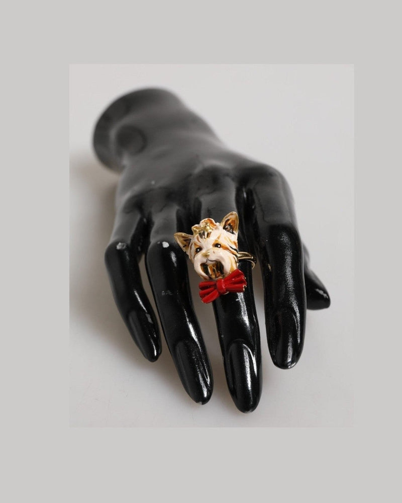 Dolce & Gabbana Beige Gold Brass Resin Dog Pet Accessory Ring Glam Steals