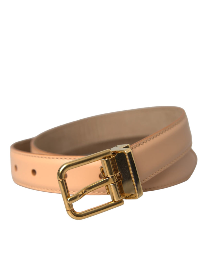 Dolce & Gabbana Beige Leather Calfskin Gold Metal Buckle Belt Glam Steals