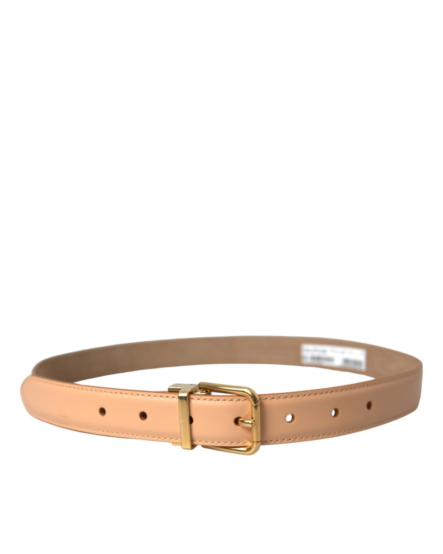 Dolce & Gabbana Beige Leather Calfskin Gold Metal Buckle Belt Belts
