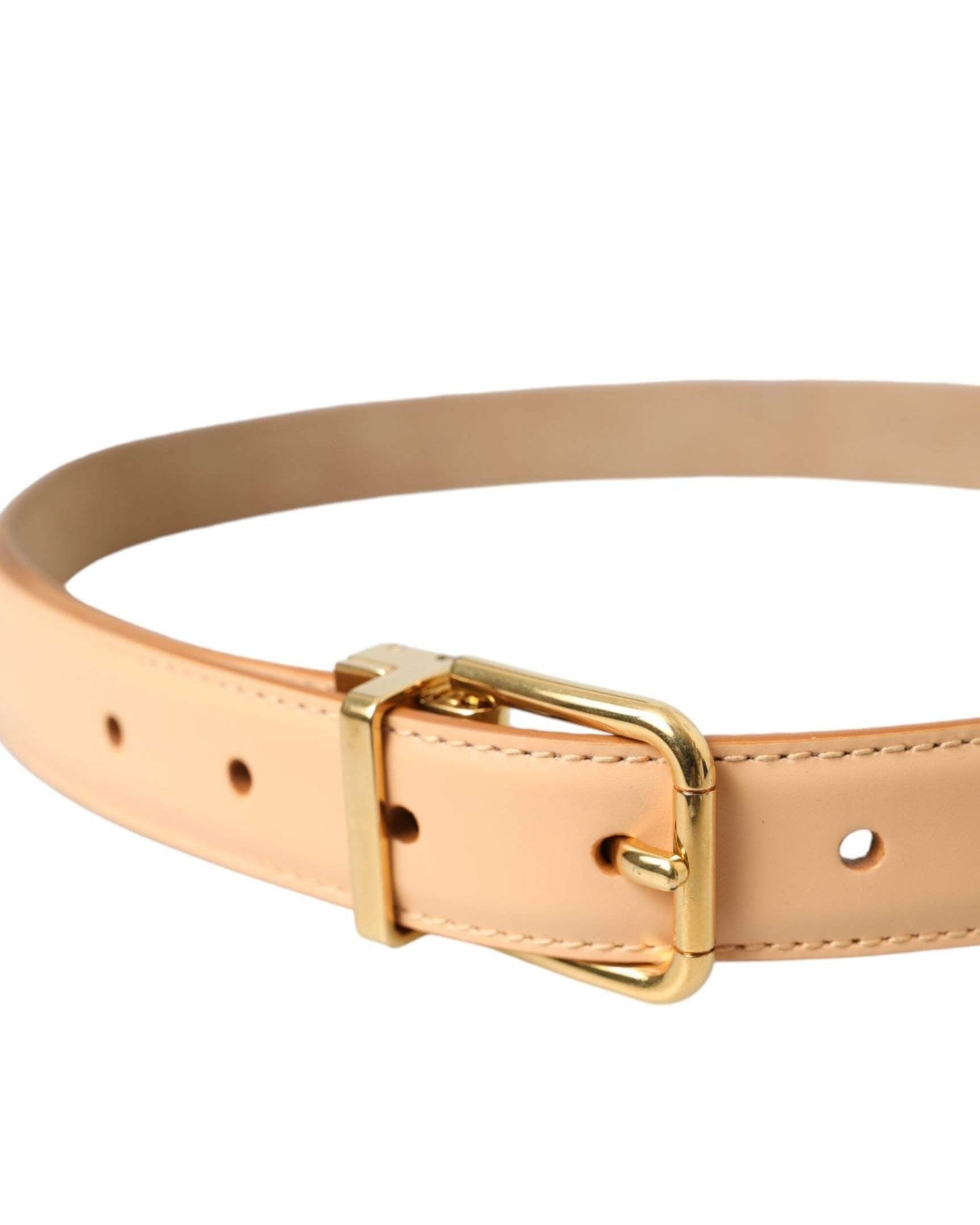 Dolce & Gabbana Beige Leather Calfskin Gold Metal Buckle Belt Belts