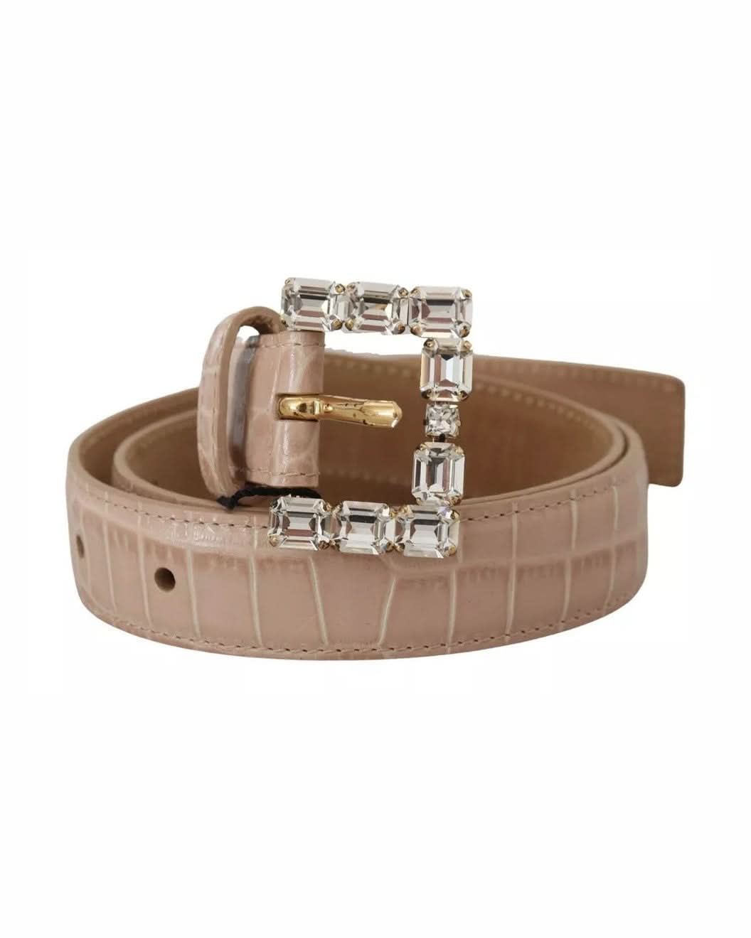 Dolce & Gabbana Beige Leather Crystal Buckle Belt Belts