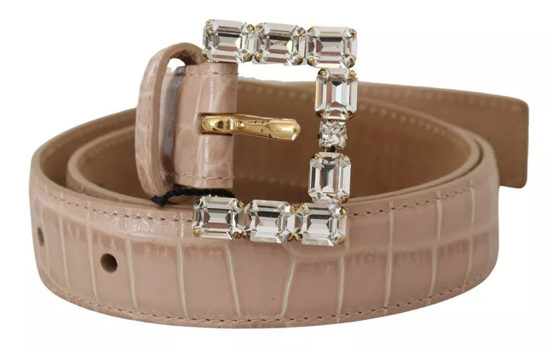 Dolce & Gabbana Beige Leather Crystal Buckle Belt Glam Steals