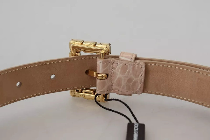Dolce & Gabbana Beige Leather Crystal Buckle Belt Glam Steals