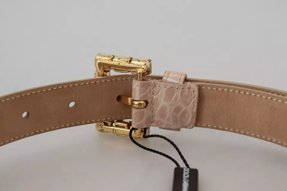 Dolce & Gabbana Beige Leather Crystal Buckle Belt Glam Steals