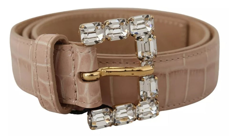 Dolce & Gabbana Beige Leather Crystal Buckle Belt Glam Steals