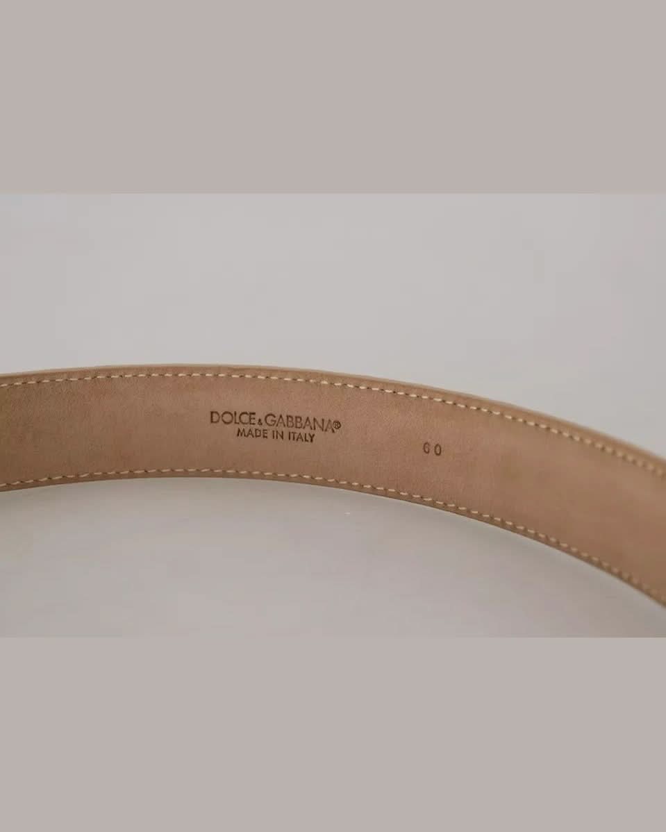 Dolce & Gabbana Beige Leather Crystal Buckle Belt Belts