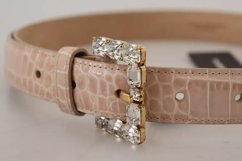 Dolce & Gabbana Beige Leather Crystal Buckle Belt Glam Steals