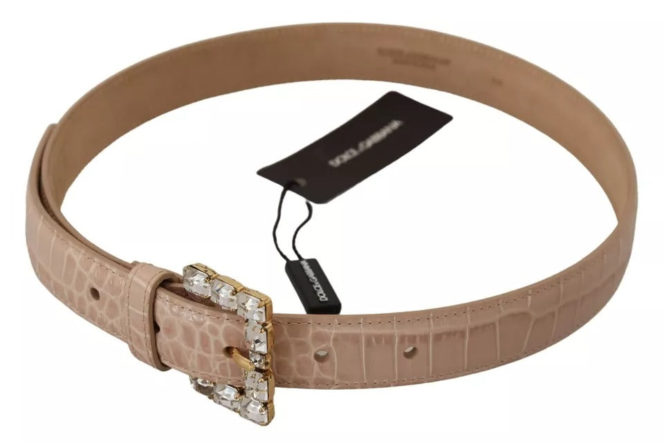 Dolce & Gabbana Beige Leather Crystal Buckle Belt Glam Steals
