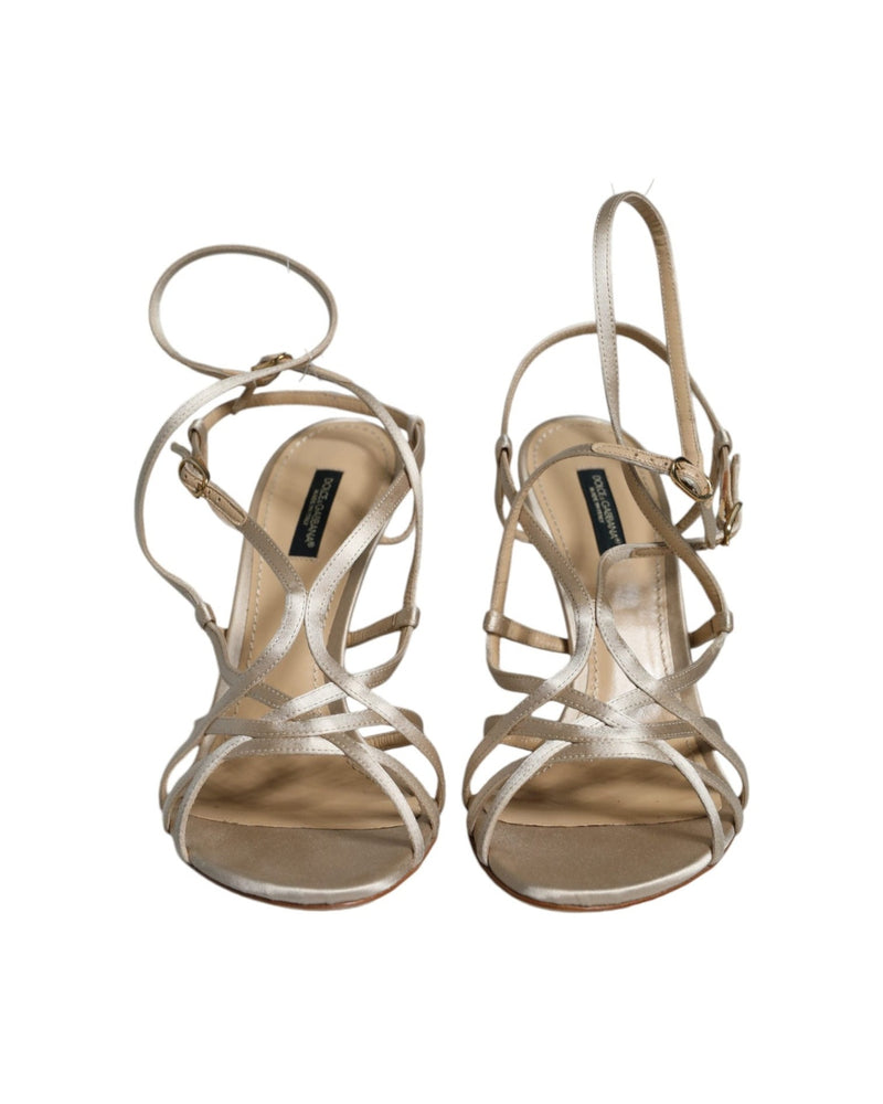 Dolce & Gabbana Beige Leather Stiletto Heels Sandals Shoes Glam Steals