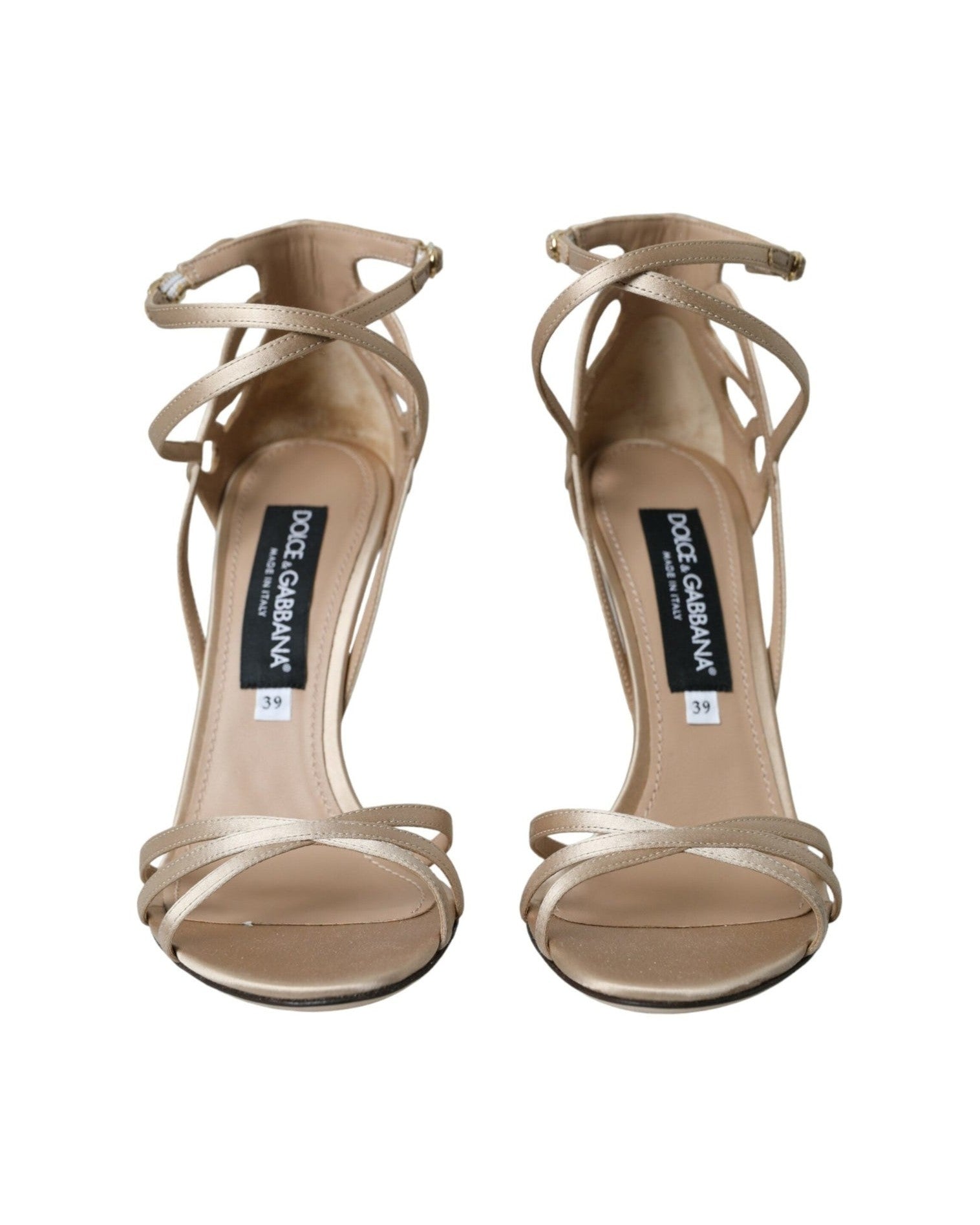 Dolce & Gabbana Beige Leather Strappy Heels Sandals Shoes Heels