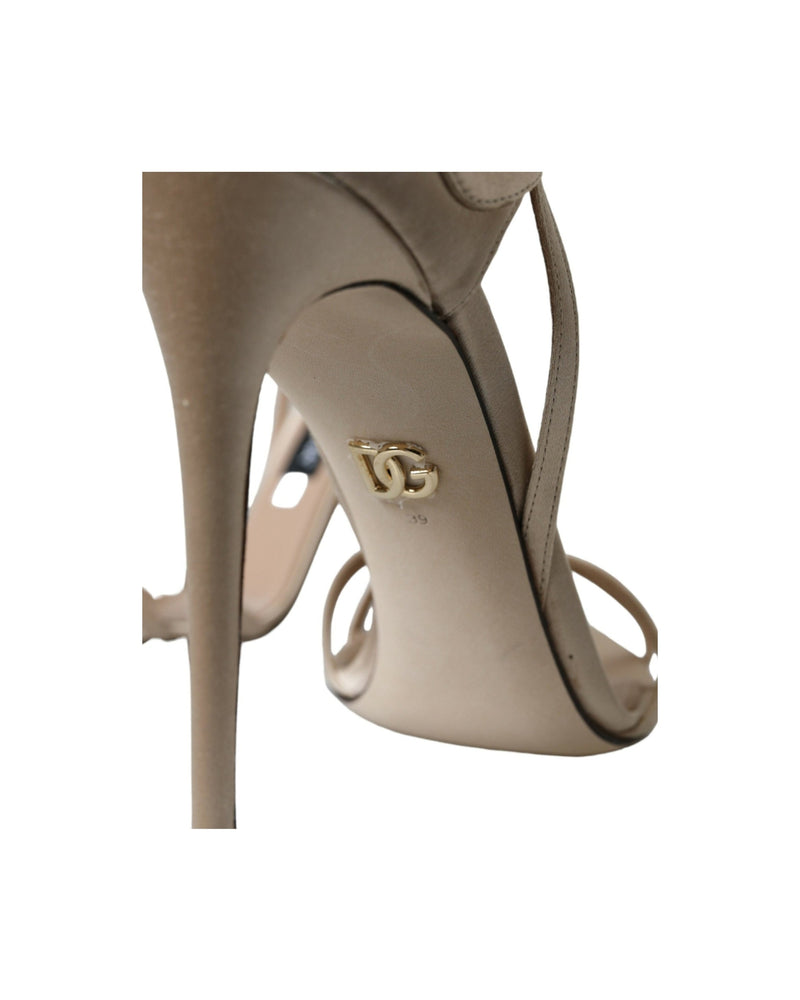 Dolce & Gabbana Beige Leather Strappy Heels Sandals Shoes Glam Steals