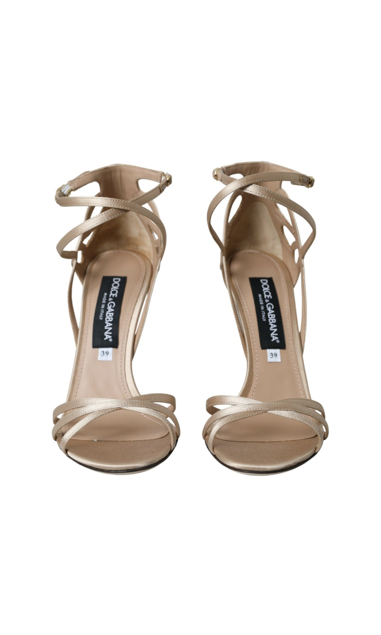 Dolce & Gabbana Beige Leather Strappy Heels Sandals Shoes Glam Steals