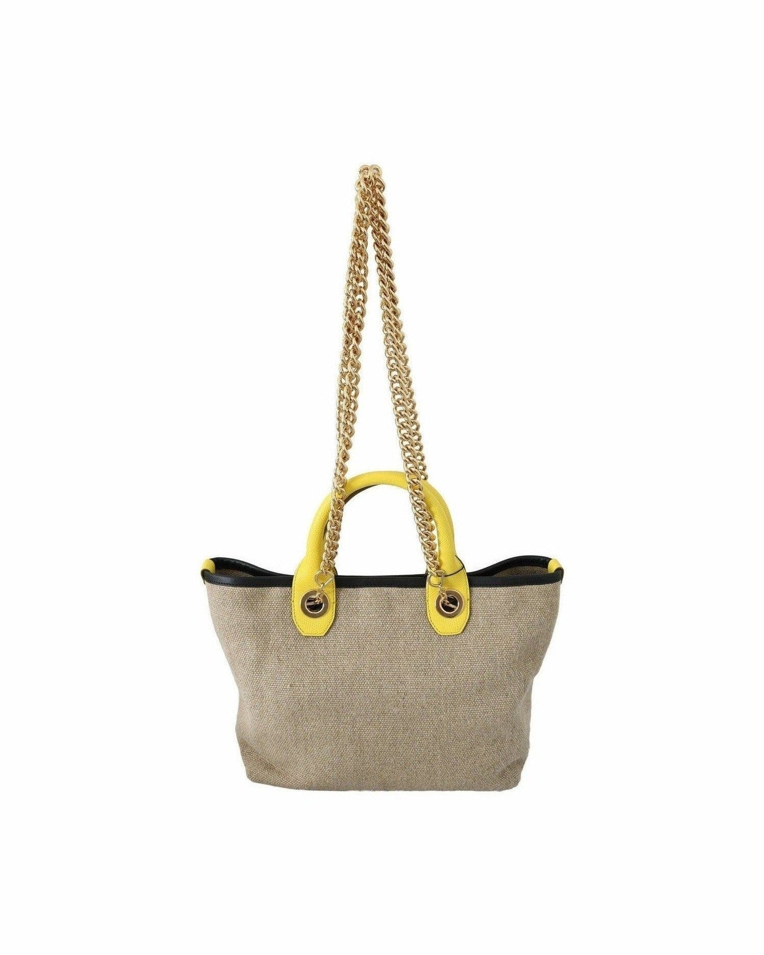 Dolce & Gabbana Beige Linen Calf Tote With Gold Chain Glam Steals