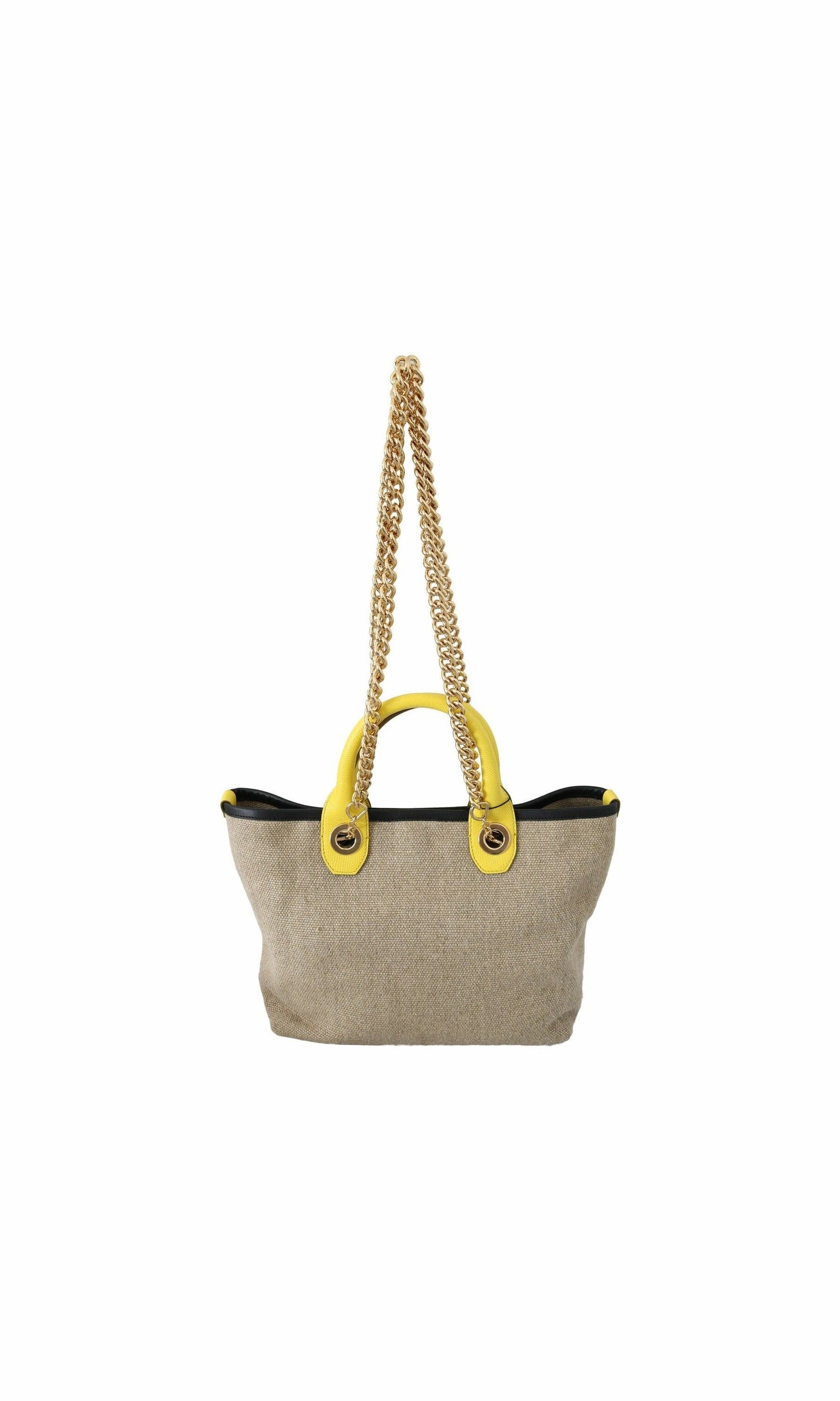 Dolce & Gabbana Beige Linen Calf Tote With Gold Chain Glam Steals