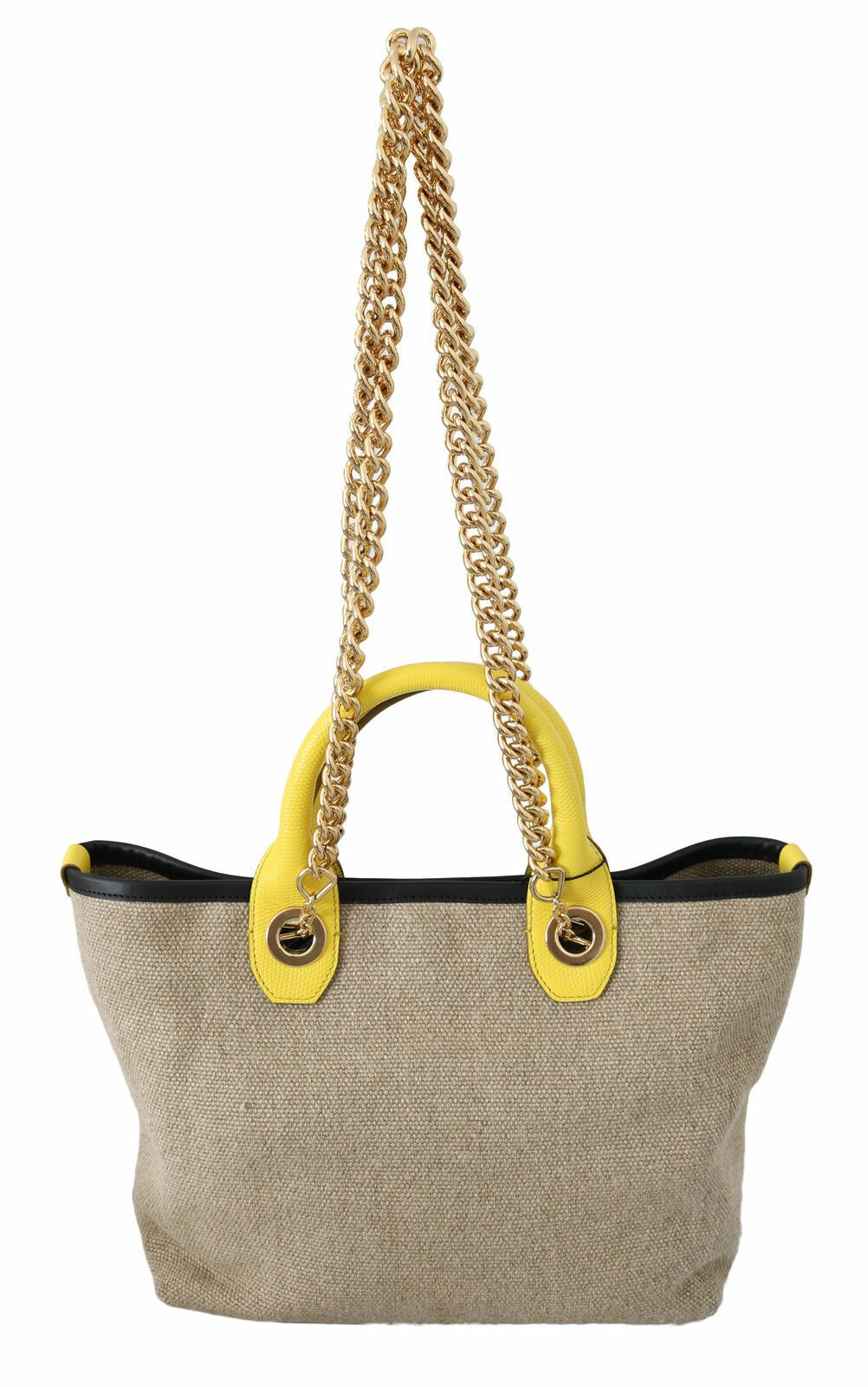 Dolce & Gabbana Beige Linen Calf Tote With Gold Chain Glam Steals