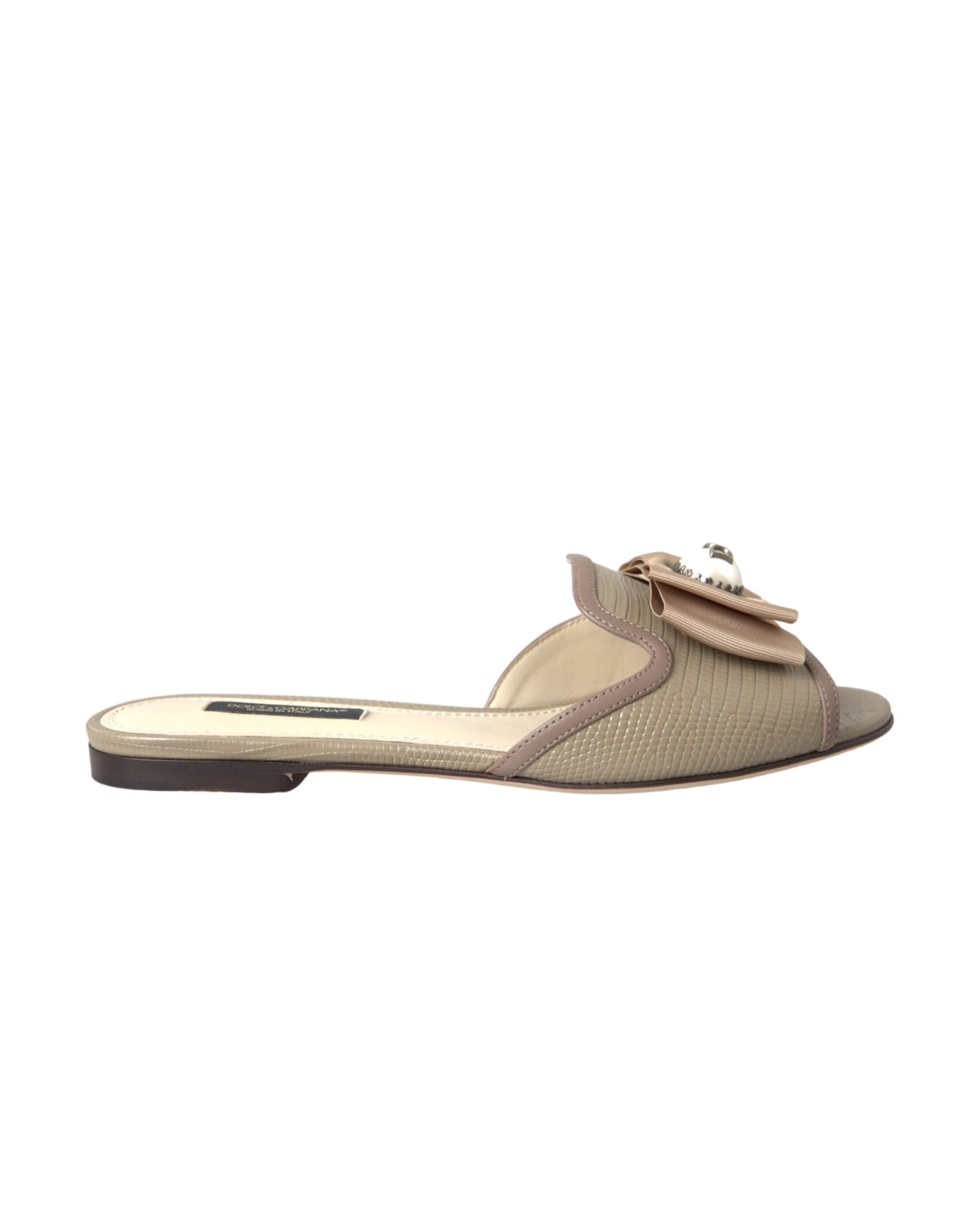 Dolce & Gabbana Beige Logo Pearl Flats Sandals Slides Shoes Glam Steals