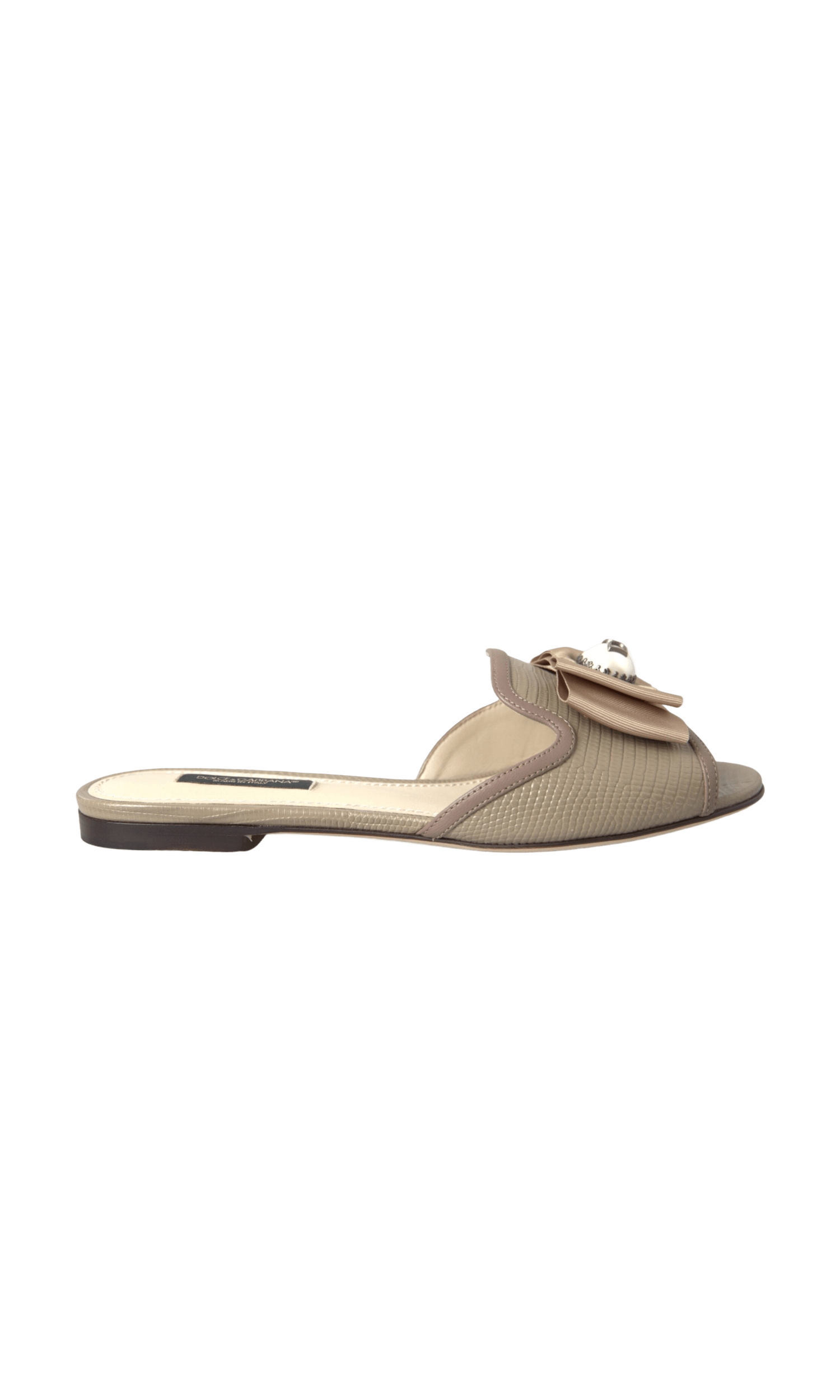 Dolce & Gabbana Beige Logo Pearl Flats Sandals Slides Shoes Glam Steals
