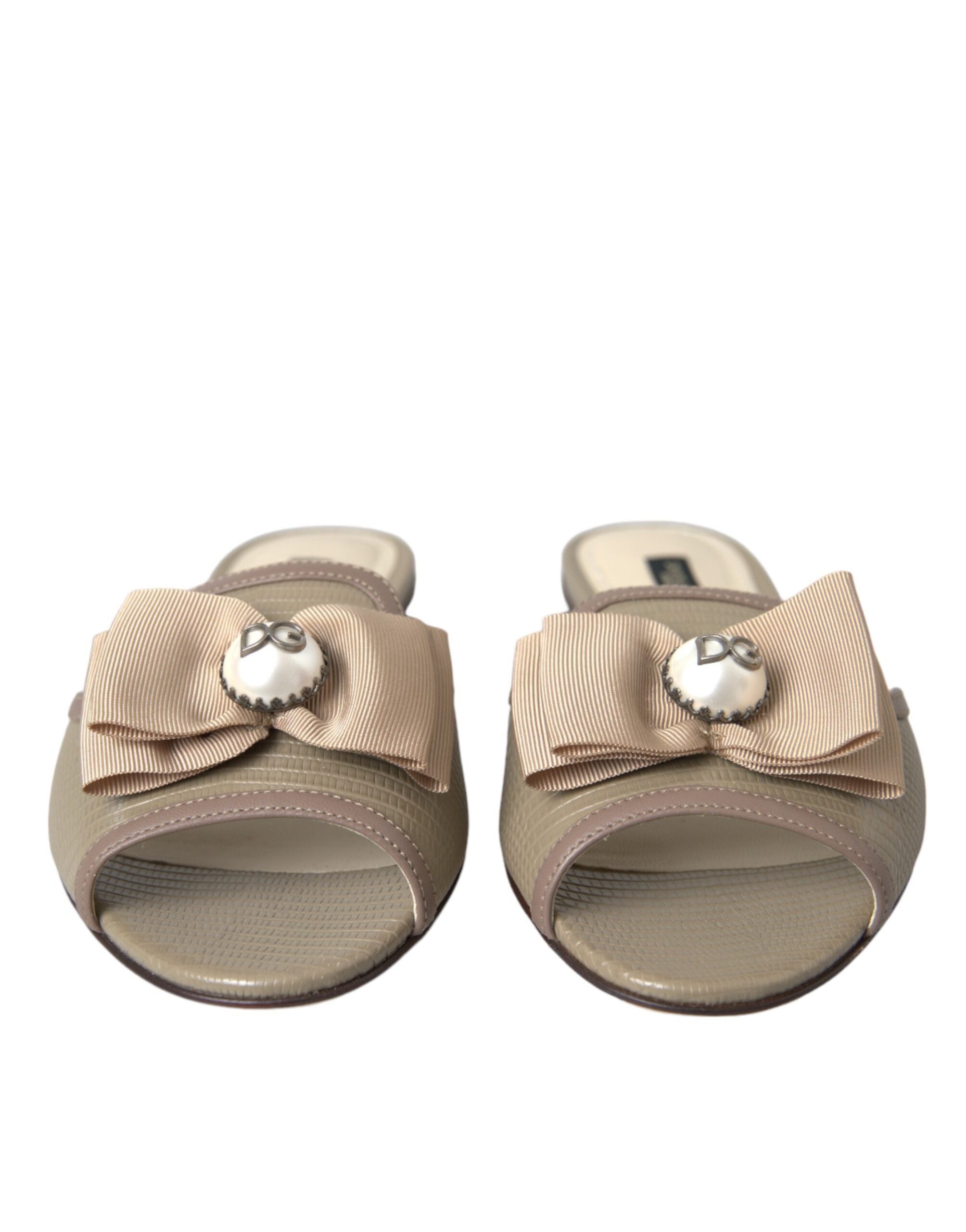 Dolce & Gabbana Beige Logo Pearl Flats Sandals Slides Shoes Glam Steals